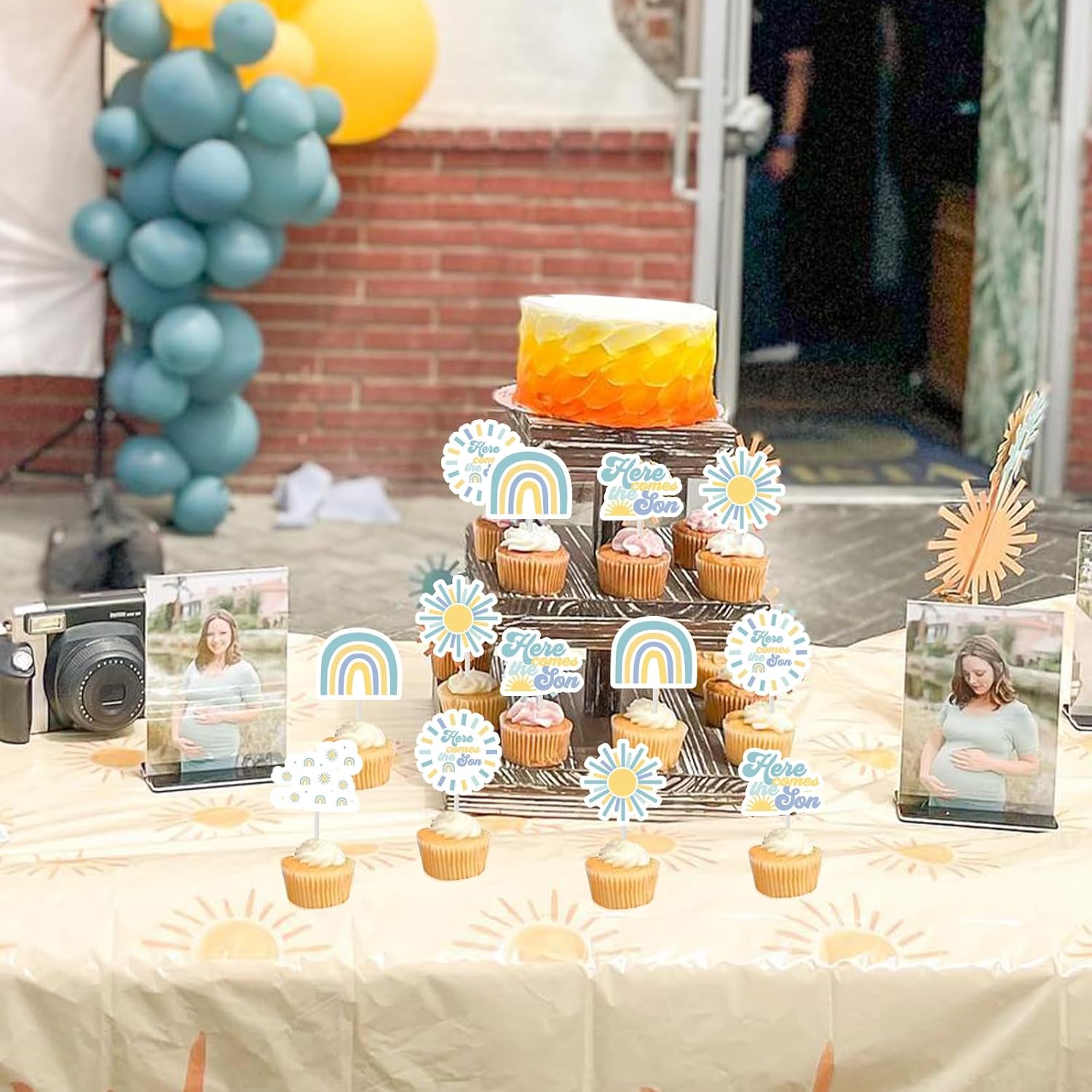 24 Pack Here Comes The Son Cupcake Toppers, Cupcake Picks Baby Shower Decorations for Boy, A Little Sunshine is On The Way Boho Party Supplies - Image 4