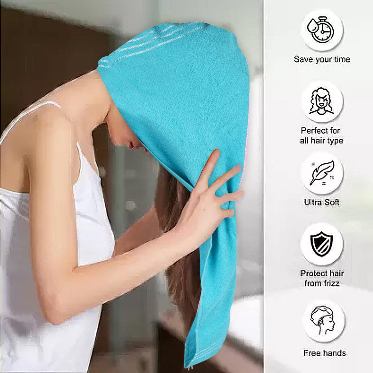 Sohansh Magic Hair Wrap Towel for Quick Drying β Microfiber Hair Drying Turban Towel for Women & Girls, Soft & Lightweight (Pack of 4) 3