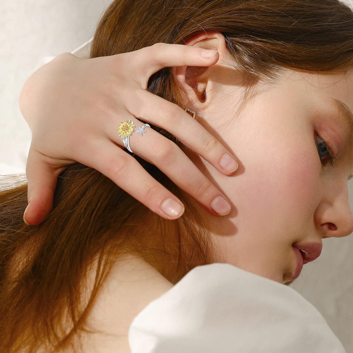 WFYOU Fidget Rings for Anxiety for Women Sunflower Initial Letter Spinner Open Adjustable Ring CZ Daisy Stress Relieving Rings Jewelry Gift for Women Valentine's Day You are My Sunshine Ring - Image 3