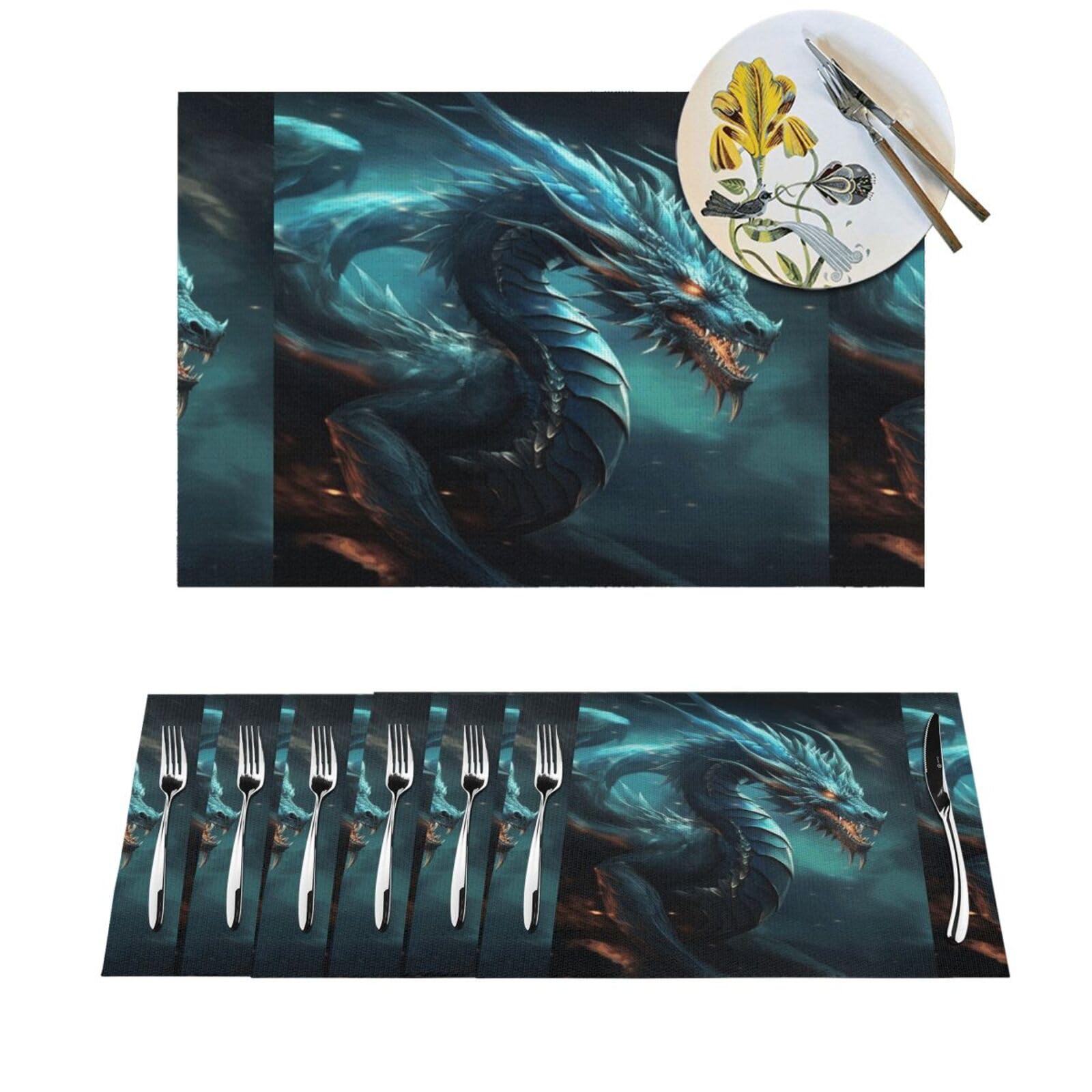 Woven Placemats Dragon Durable Table Mats Indoor Place mats Washable Non-Slip Heatproof Woven Placemats for Dining PVC Place Mat for Dinners Wedding Parties
