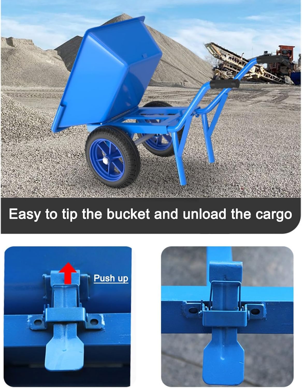 Wheelbarrow, Garden Cart, Wagon with Handbrake, 2 Wheels Cart Heavy Duty, Pneumatic Tire, Dump Cart, Garden Wheelbarrow Cart, for Lawn, Gardening, Blue(Without handbrake)