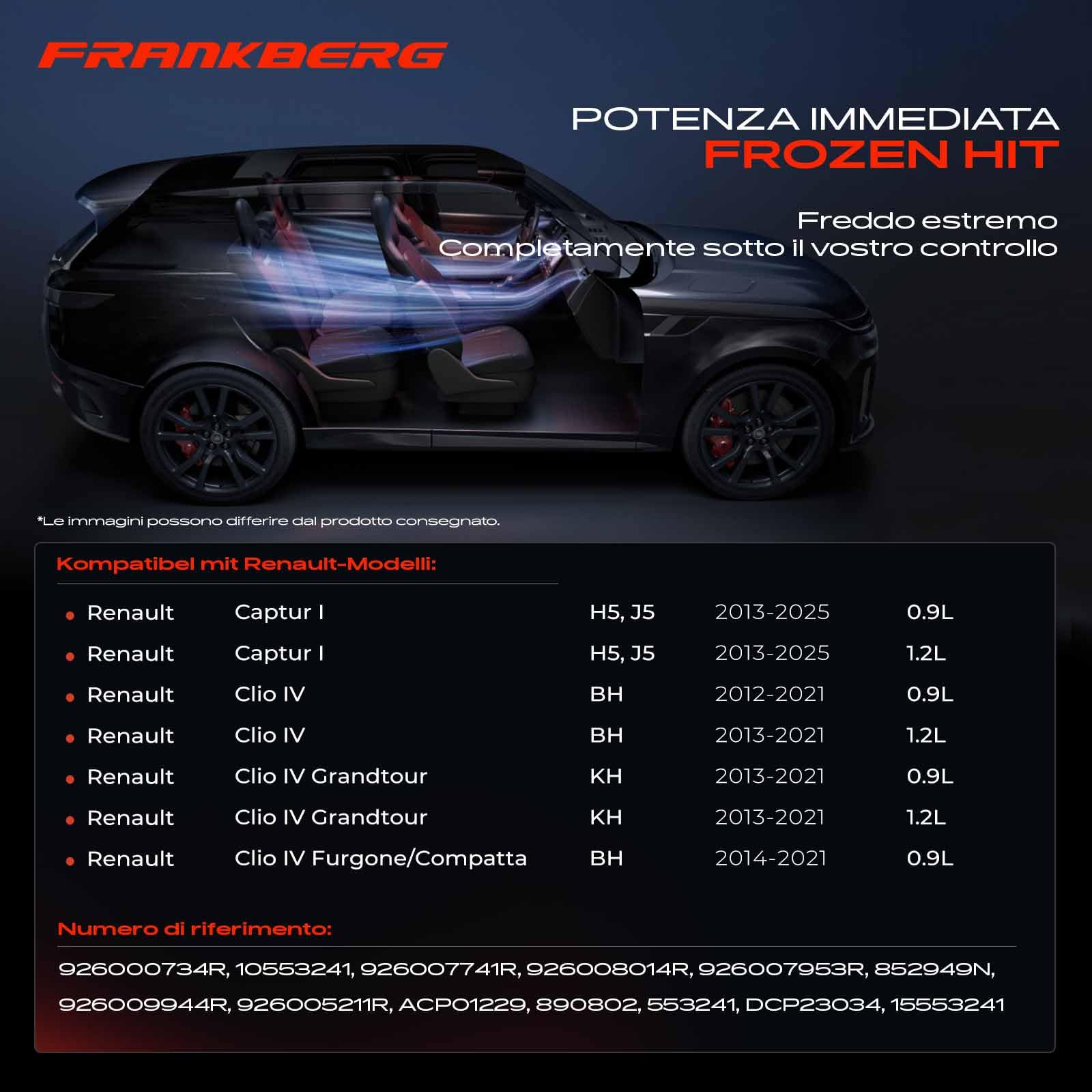 Frankberg Compressore Aria Condizionata 2-Poli Benzina Compatibile con Captu.r I H5 J5 0.9L 1.2L 2013-2025 Clio IV Grandtour KH 0.9L 1.2L 2013-2021 Replace# 926000734R