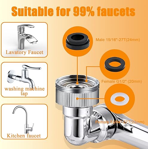 Miniatura 6 de GIZMIT Extensión de grifo giratorio 1080 Accesorio de pulverización para grifo de fregadero Extensión de grifo para fregadero de baño Spray de grifo