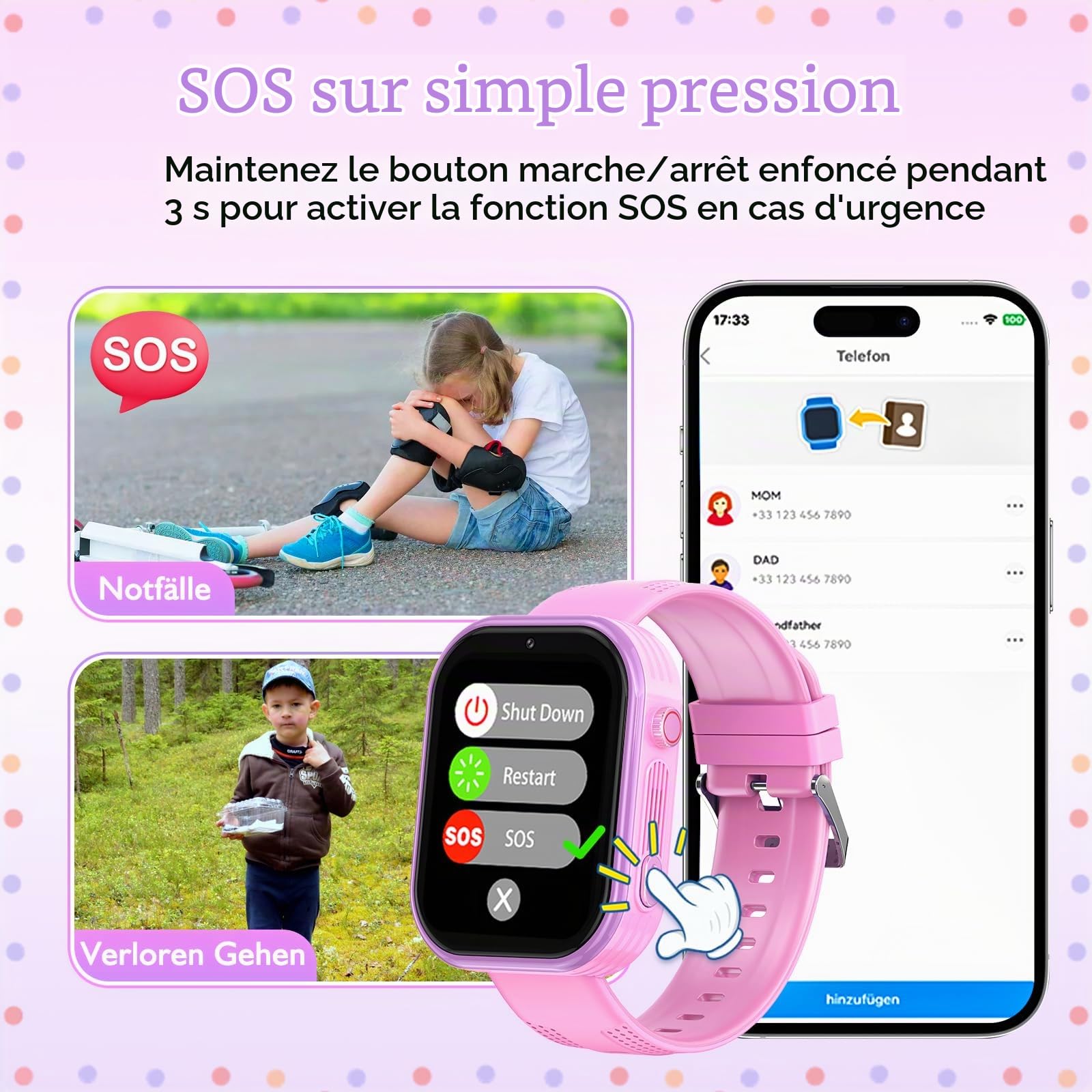 Montre Connectée Enfant, 4G Smart Watch Enfant Garçon Fille GPS SOS