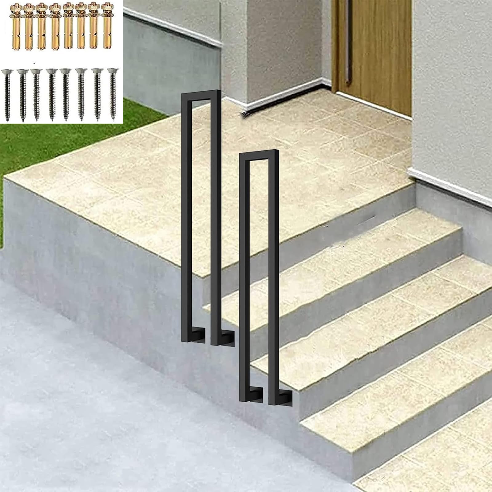 Zyntho Black U-Shaped Stair Rail, Hand Rails For Indoor Steps, 35-100Cm Tall Non-Slip Hand Rail Guardrail, For Home Villa Entrance Indoor Outdoor Anti-Skid Railing(90Cm/2.9Ft)