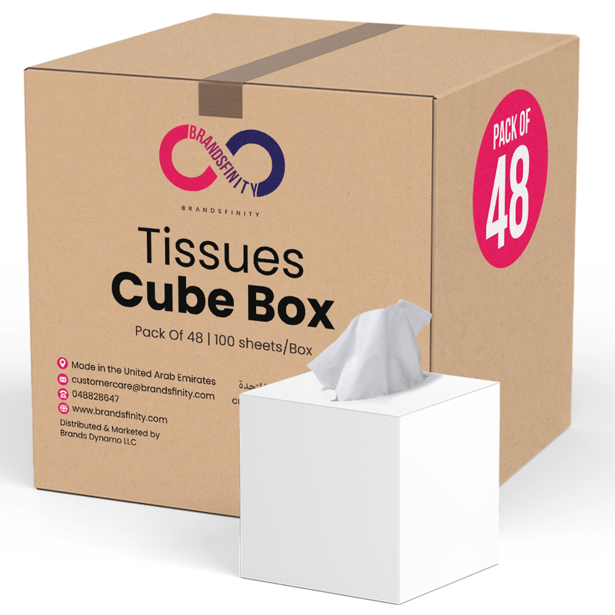 Brandsfinity 2 Ply Facial Tissue - 4800 Sheets, 48 Cube Boxes of 100 Sheets Each - Soft & Absorbent, White Tissue Box Bulk