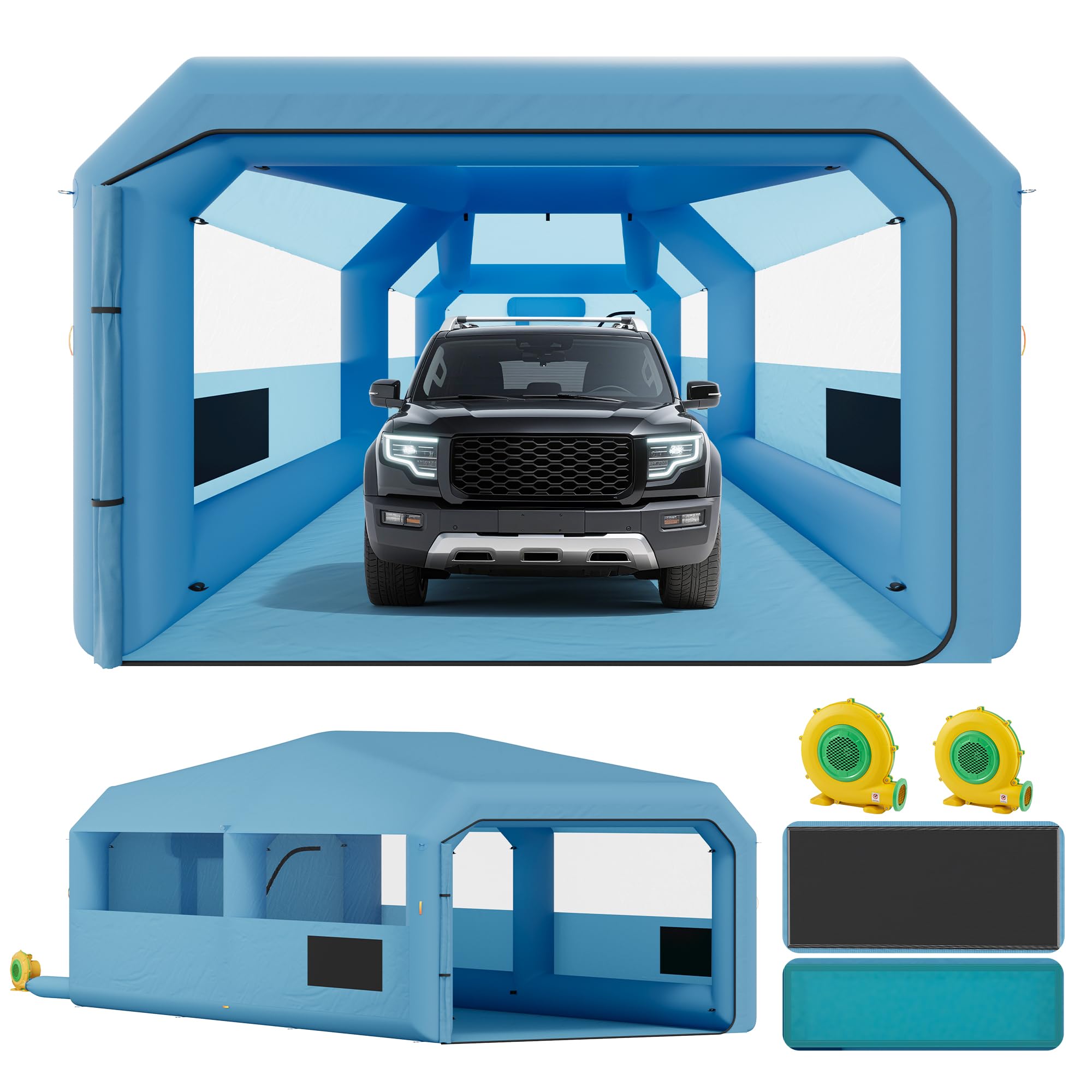 Albott 26.2x13.1x10 FT Inflatable Paint Booth with 950W+550W Blowers, Upgrade 4-Stage Filters System & Peak Roof, Portable Paint Booth with PVC Windows for DIY, Mobile Detailing, Auto Refinish