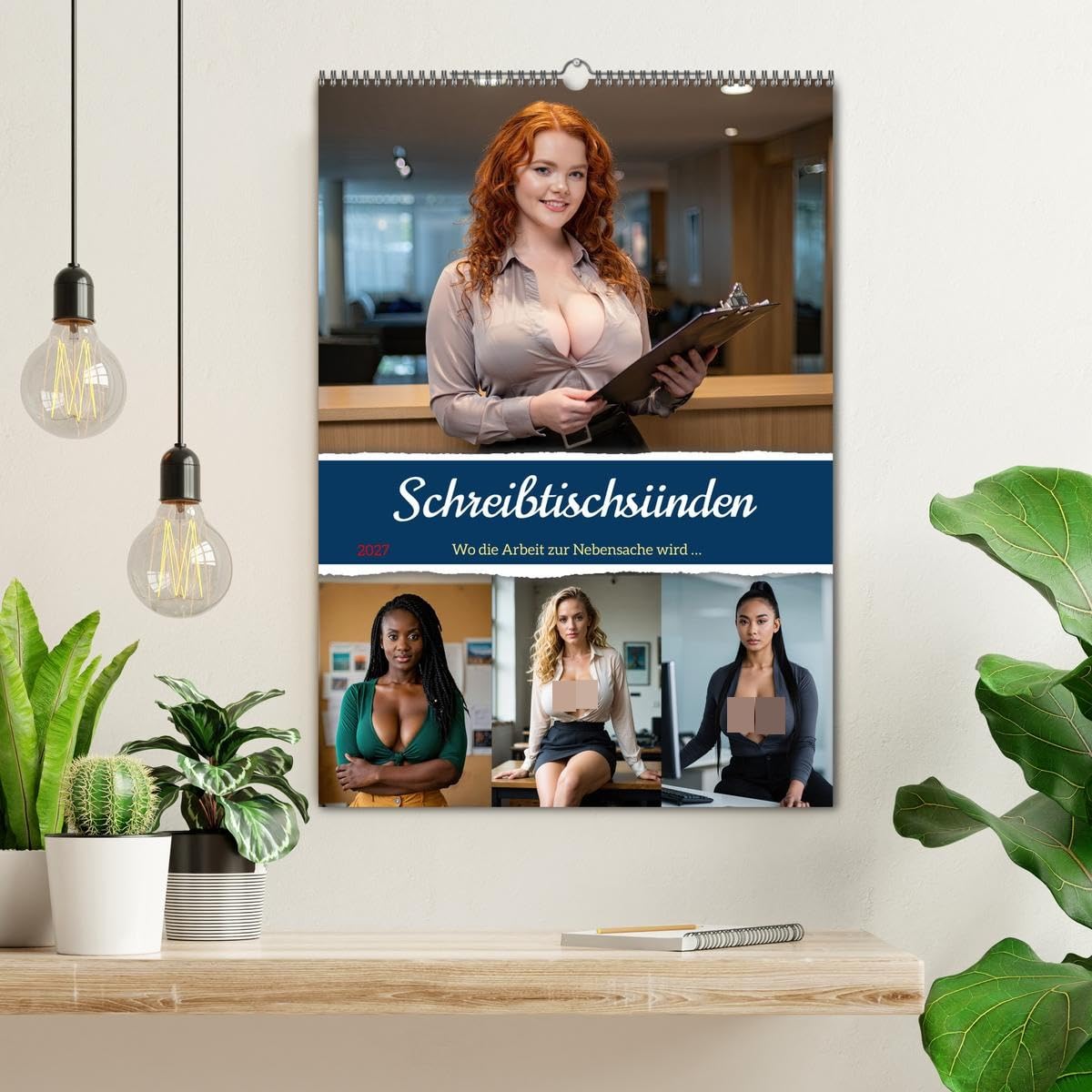 CALVENDO - Schreibtischsünden (Wandkalender 2027 DIN A2 hoch), Monatskalender: Verboten sexy – direkt vom Schreibtisch!