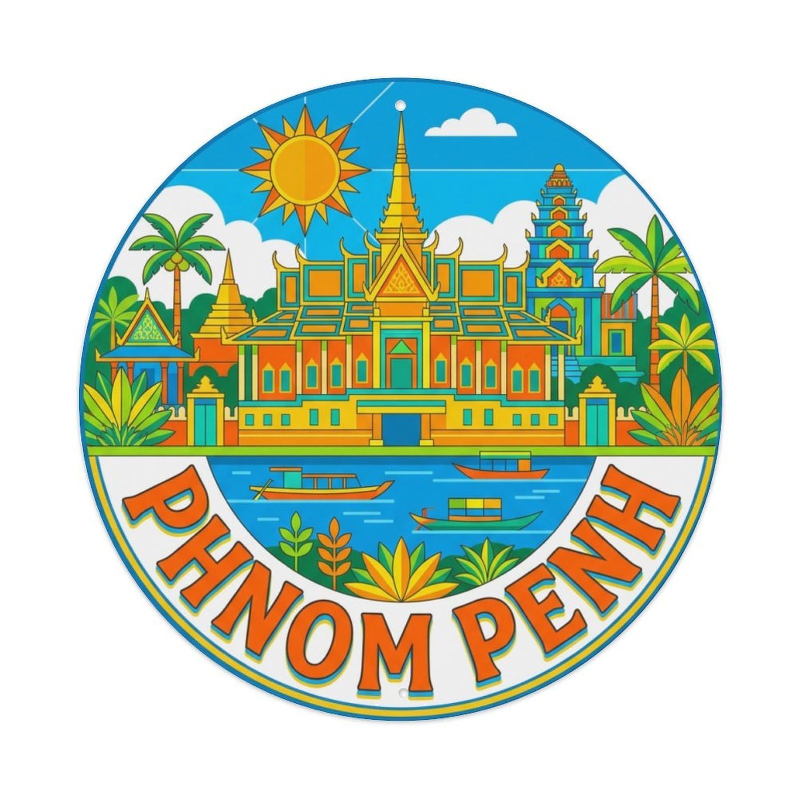 Vintage Travel Cambodia Phnom Penh Metal Tin Sign