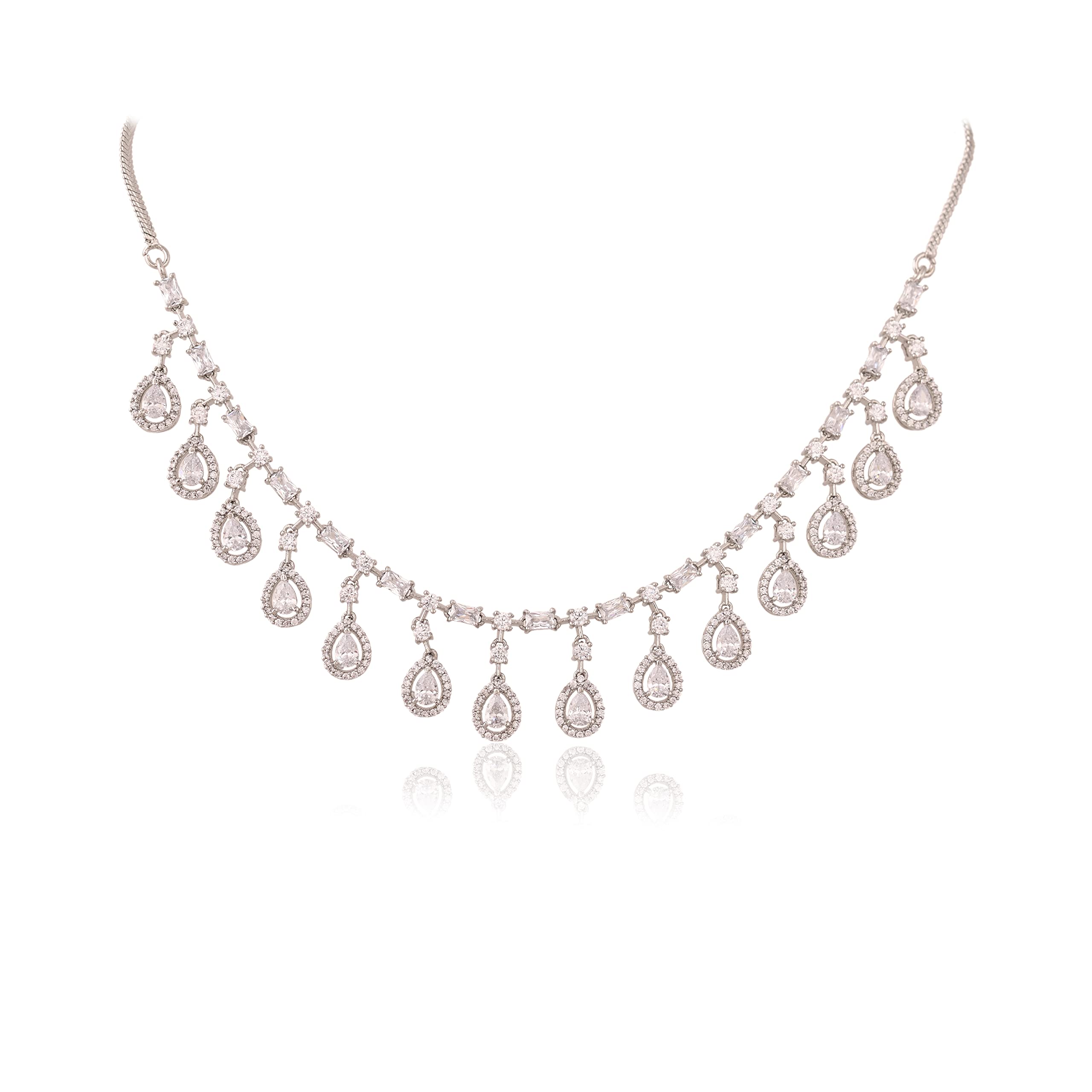RATNAVALI JEWELS Set di gioielli in argento con collana e orecchini con zirconia cubica, per donne, spose e matrimoni, ottone, zirconia cubica, Ottone, Zirconia cubica