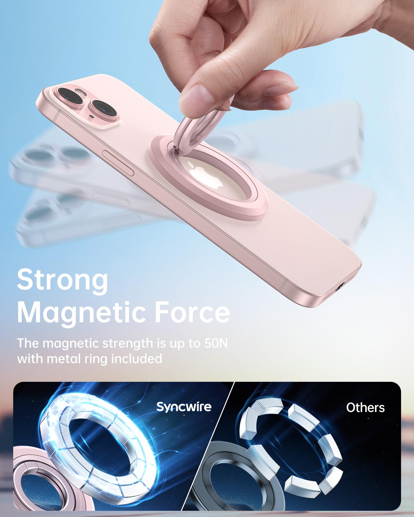 SYNCWIRE Supporto ad Anello Magnetico Cellulare per MagSafe [Confezione da 2] Rotazione a 360° Supporto Magnetico Bifacciale Compatibile con iPhone, Android, etc Accessori MagSafe