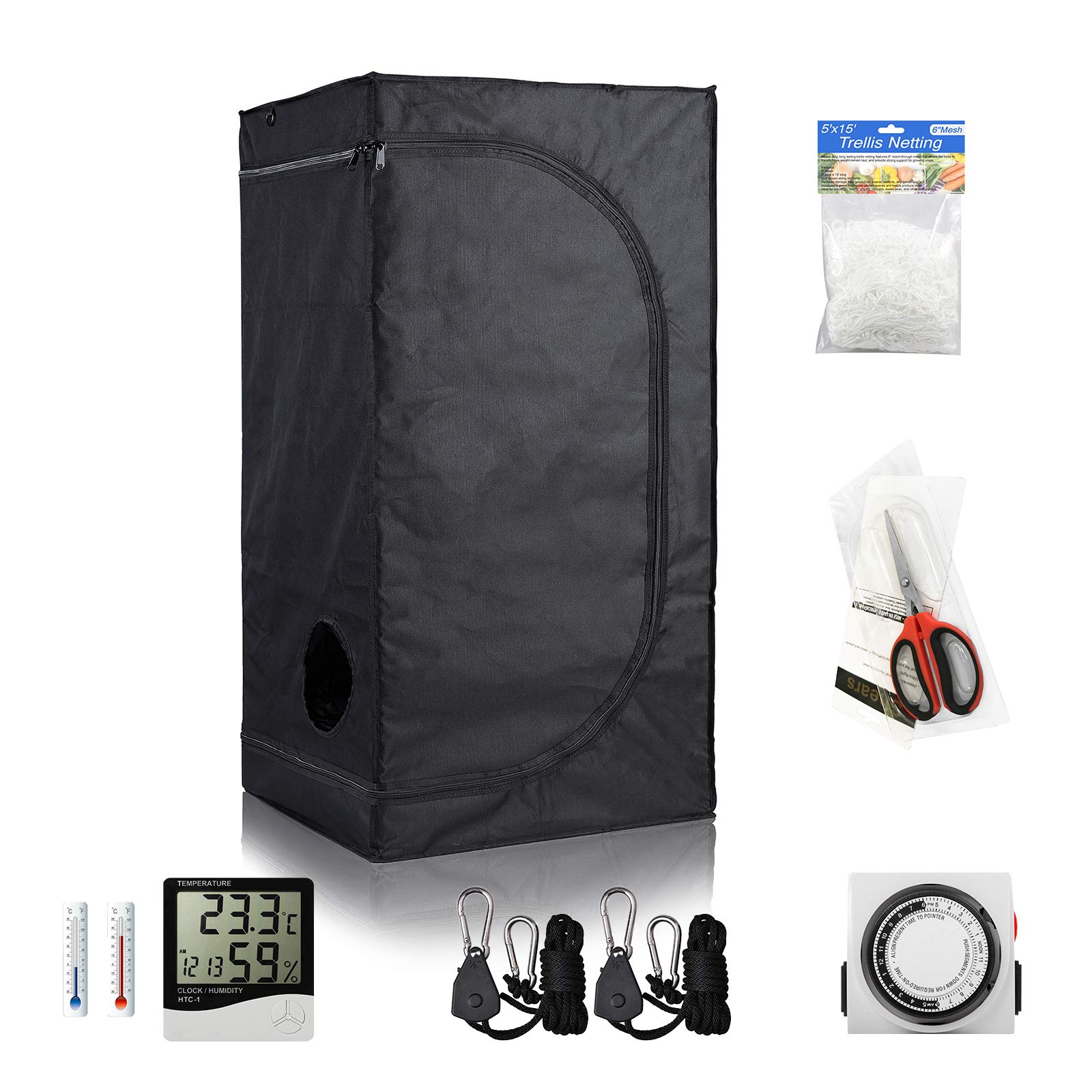 BestMart24''x24''x48'' Grow Tent Room Kit Indoor Plants Growing Reflective Mylar Dark Room Non Toxic Hut + Hydroponics Growing System Accessories