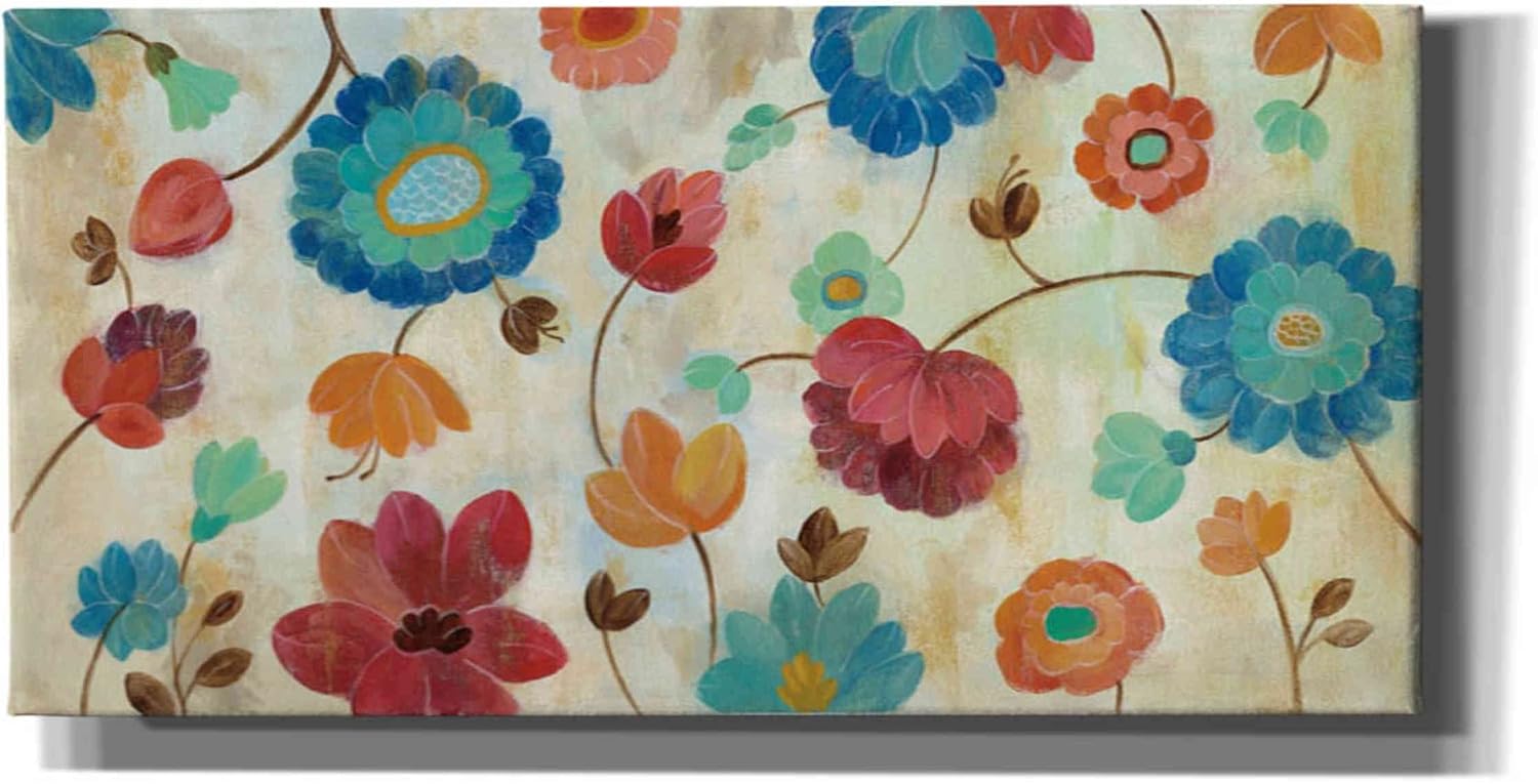 Epic Graffiti 'Coral and Teal Garden III' by Silvia Vassileva, Canvas Wall Art, 24"x12"