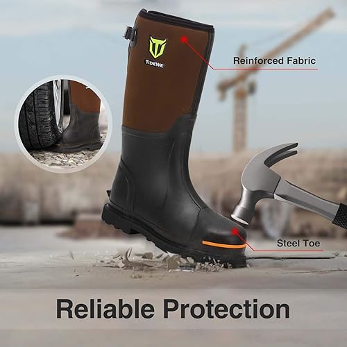 Miniatura 3 de TideWe - Bota de trabajo de goma para hombre con punta y caña de acero, resistente al agua, antideslizante, bota de caza de neopreno de 0.236in,