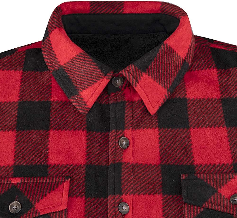 ThCreasa Mens Sherpa Fleece Lined Flannel Shirt Jacket Warm Button Down Plaid Shirt-Jac - Image 5