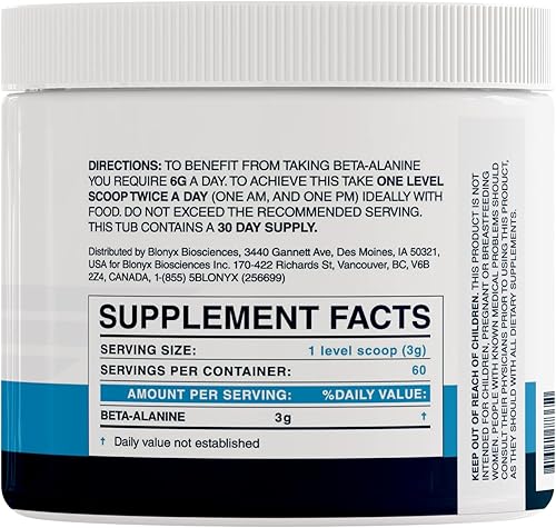 Miniatura 2 de Suplemento de beta-alanina - Mejora la resistencia muscular y la capacidad de trabajo, dosis diaria de 0.23 oz (6 g), suministro para 30 días