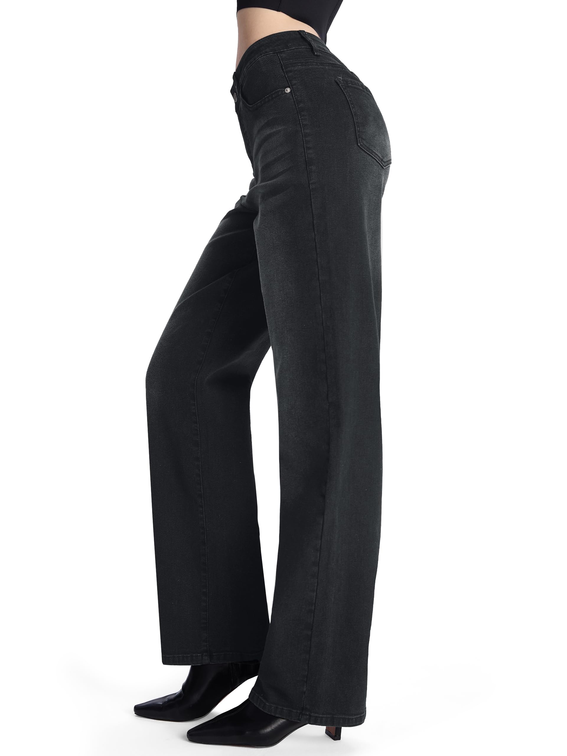 Sevego Extra Lang Damen Jeans 81/86/91 cm High Waist Straight Jeans Stretch Baggy Jeans Weites Bein Casual Loose Denim Hose