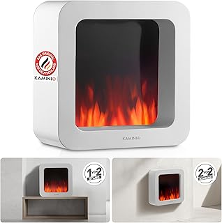 KAMINIO Elektrischer Tischkamin Mia XL - Dekoratives Elektro-Tischfeuer mit 3D-Flammeneffekt, ausdauerndem Akku für Portable Nutzung (Weiß, 16"/40cm)