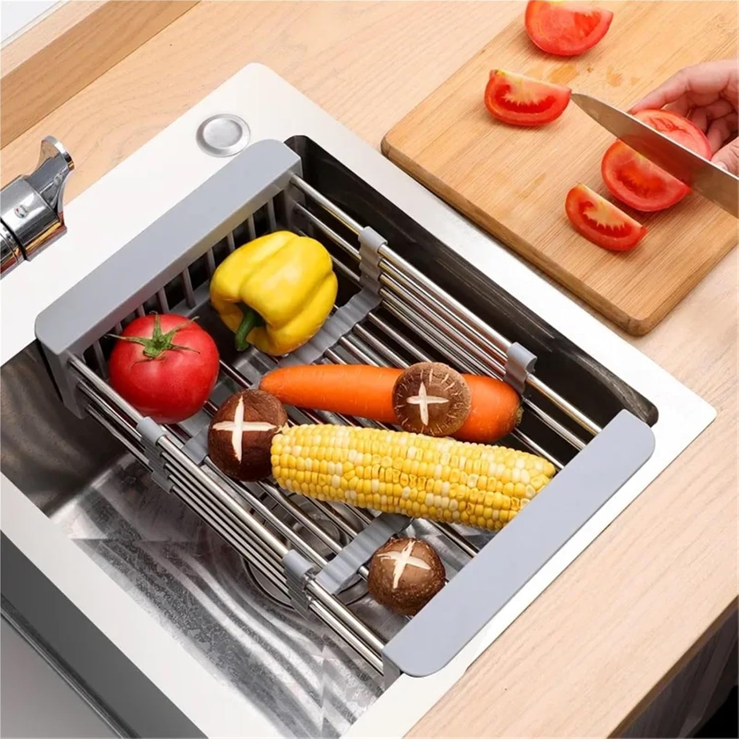 Sink Drain Stand Stainless Steel Rugged Fruit Vegetable Dishes Chopsticks Kitchen Storage Helper Accessories Drainer Basket Rack(B)