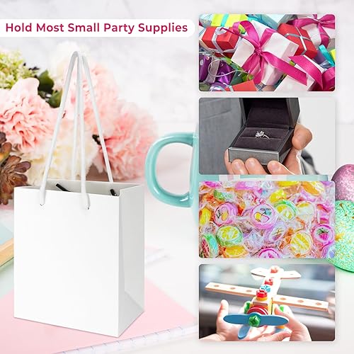 Miniatura 7 de Rcybeo Paquete de 50 mini bolsas de regalo de 4 x 2.4 x 4.6 pulgadas, bolsas de papel de regalo extra pequeñas con asas para recuerdos de fiesta,