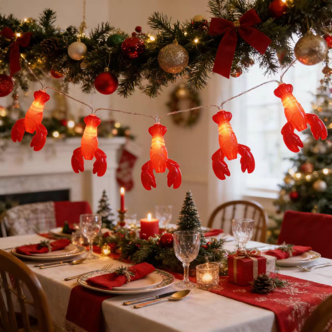 Guirlande lumineuse homard à piles 20 LED pour l'été, le camping, un mariage, un anniversaire, une chambre à coucher, une fête à la maison (3 m/20 LED, homard)