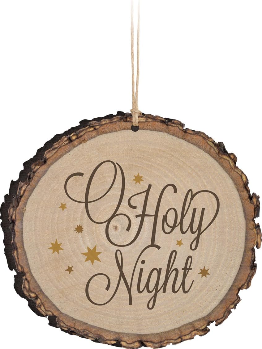 P. GRAHAM DUNN O Holy Night Wood Tree Bark 4 inch Christmas Tree Ornament