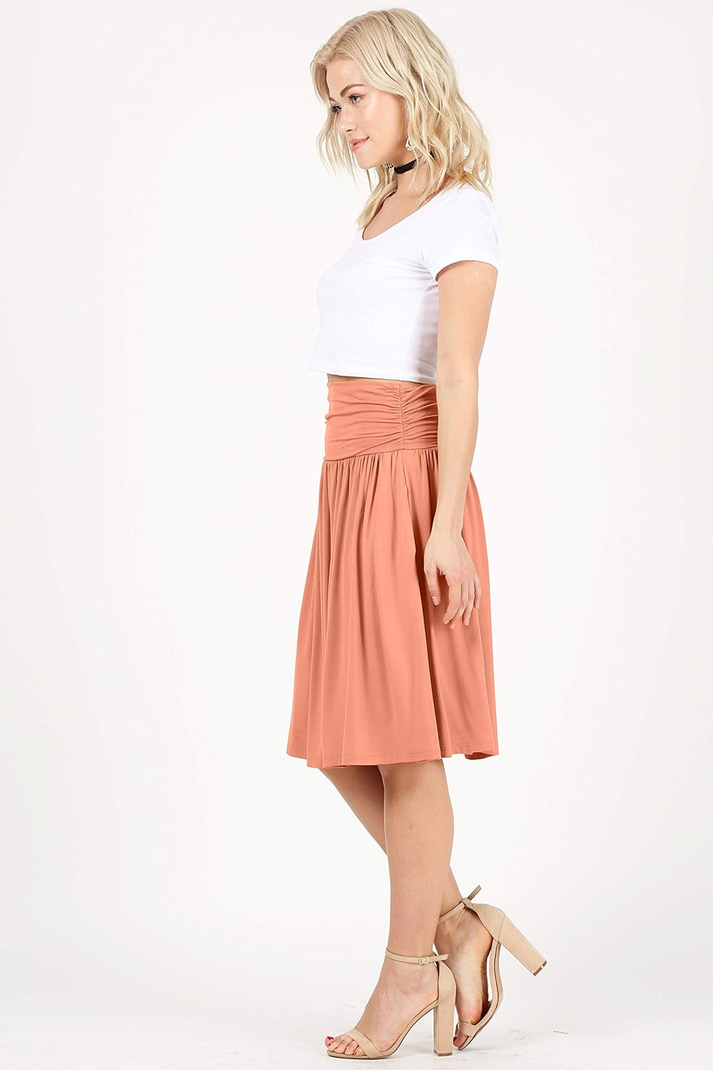Simlu Skirts for Women Regular and Plus Size Skirt with Pockets Below The Knee Length Ruched Flowy Midi Skirt - Image 2