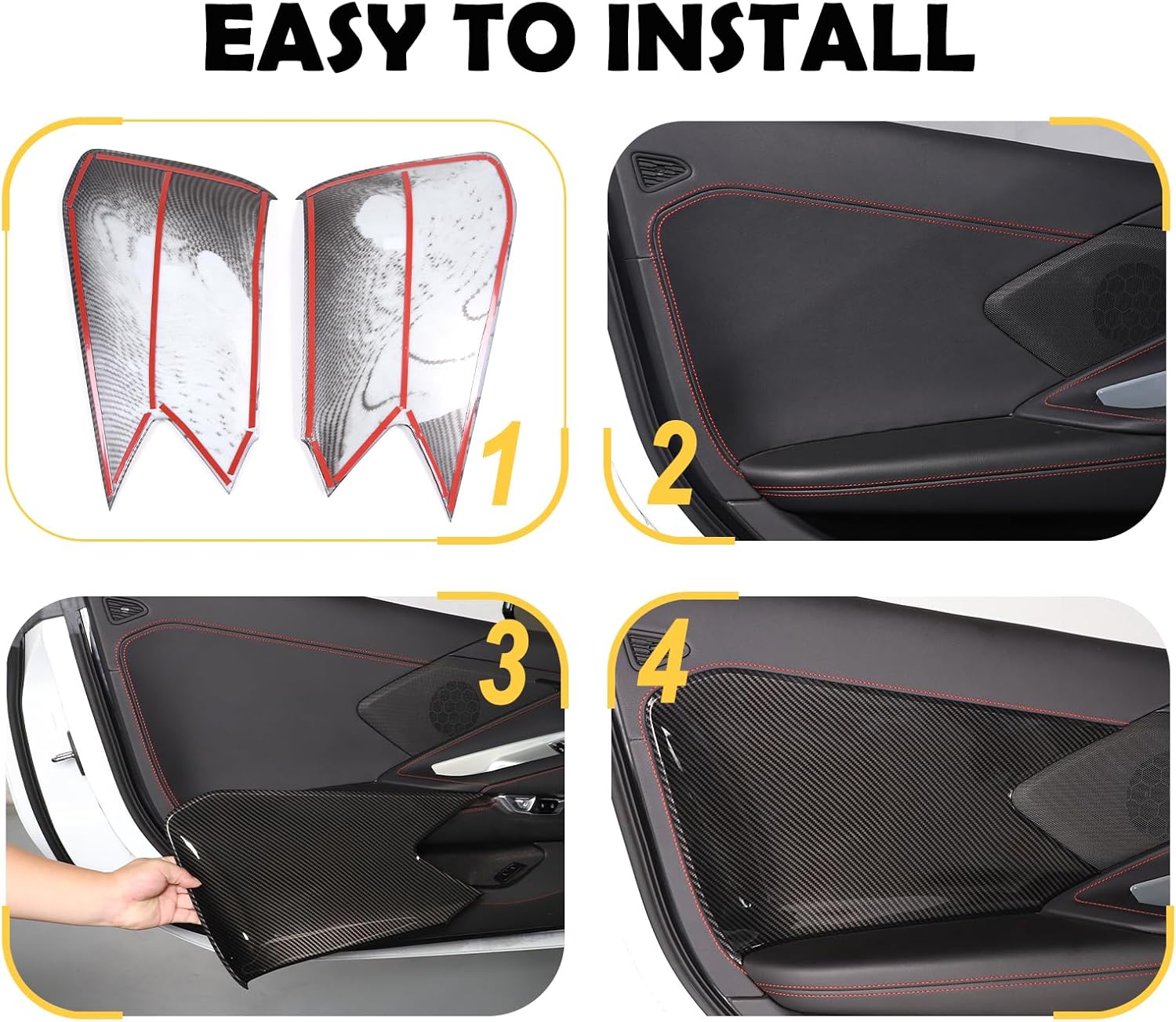 Car Interior Side Door Panel Trim Cover Compatible with Corvette C8 Stingray 2020 2021 2022 2023, Inner Side Door Panel Strip Cover Trim Decoration Accessories (Carbon Fiber Pattern)