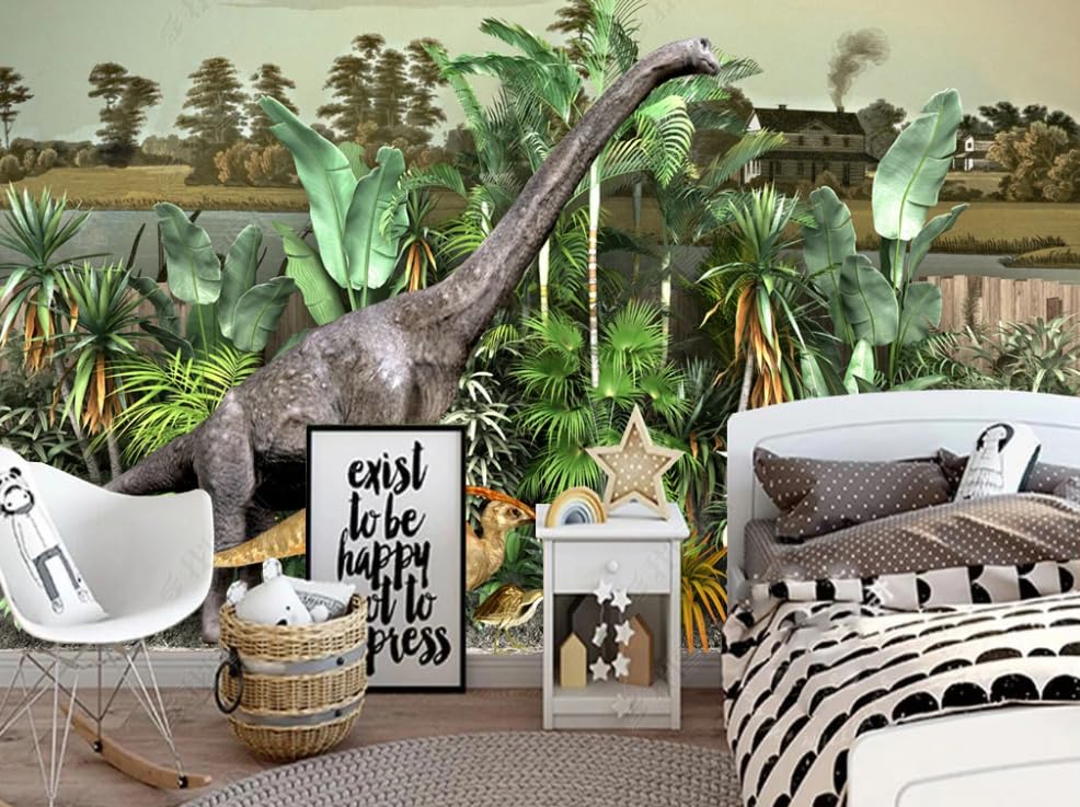 Papier peint intissé plantes dinosaures décoration murale salon chambre 300cm x 210cm
