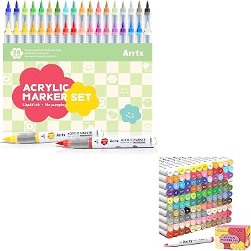 Arrtx Acrylic Markers 120 Anime Colors and 36 Colors for Rock Painting Glass Stone Wood