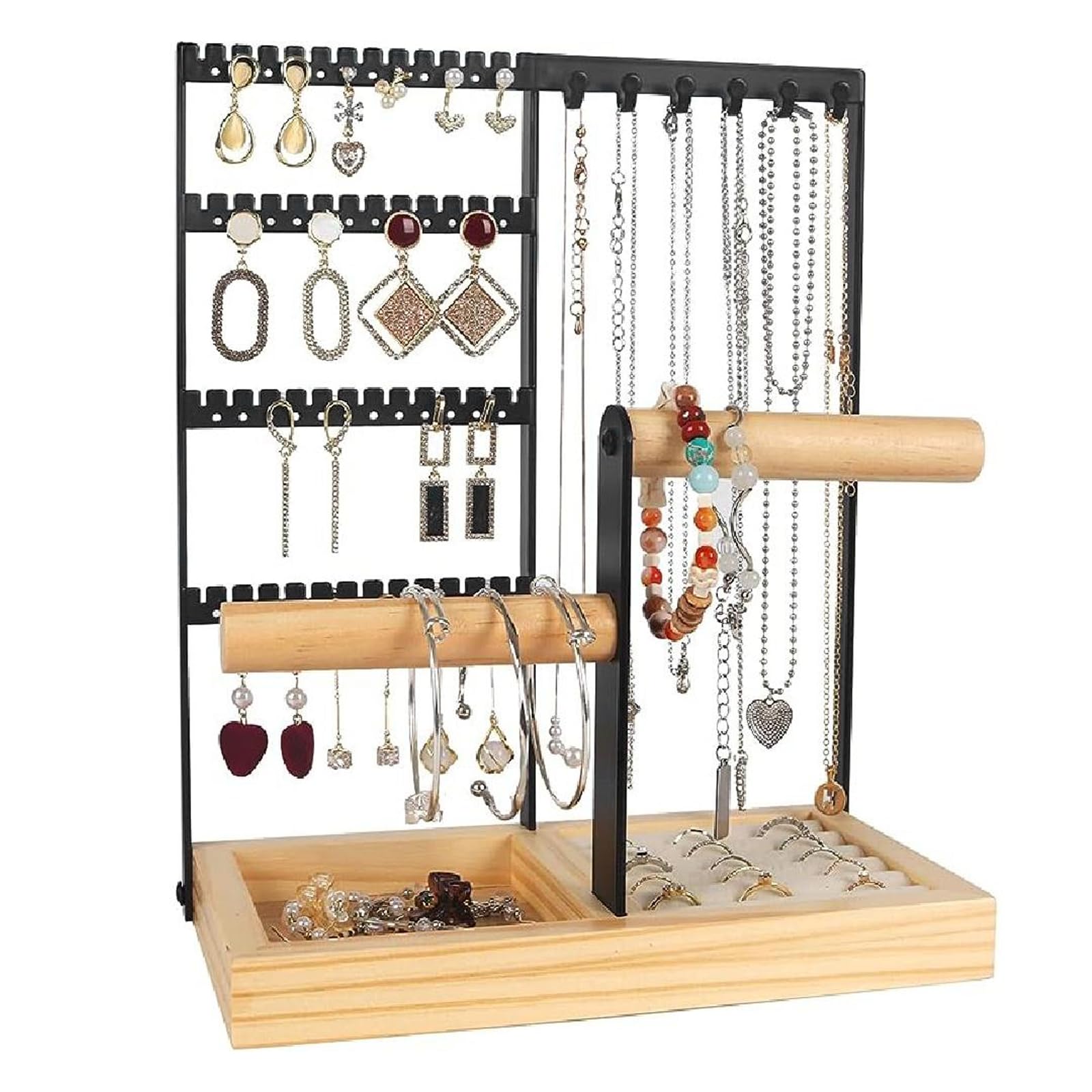 Espositore Gioielli Dokeno Bianco - Porta Collane, Orecchini, Anelli E Bracciali Con Design A 4 Livelli - Foto 5