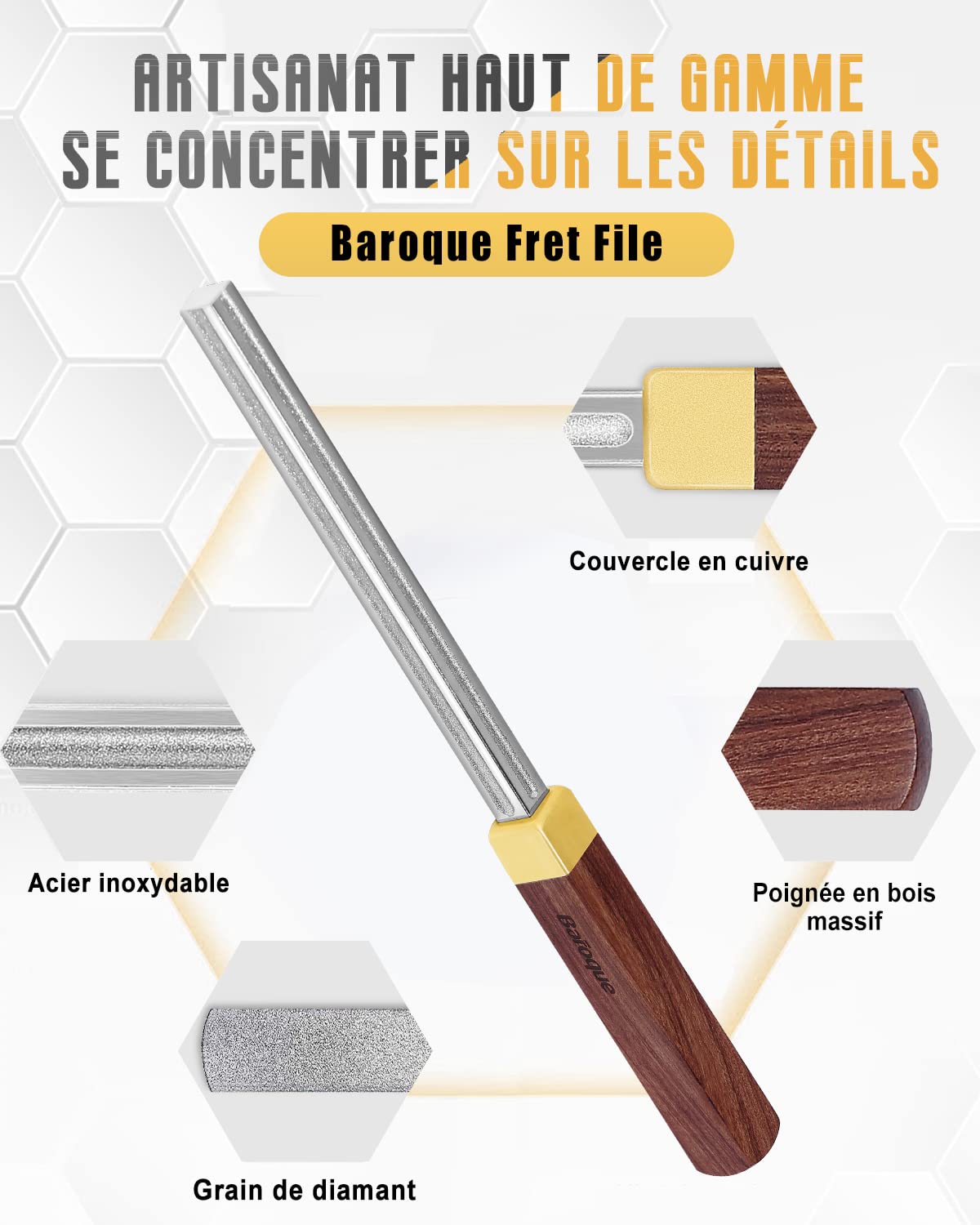 Lime à frettes diamantée – Outil de guitare 4e génération avec 3 emplacements de rayon + bord plat pour le polissage des frettes et l'arrondi des bords