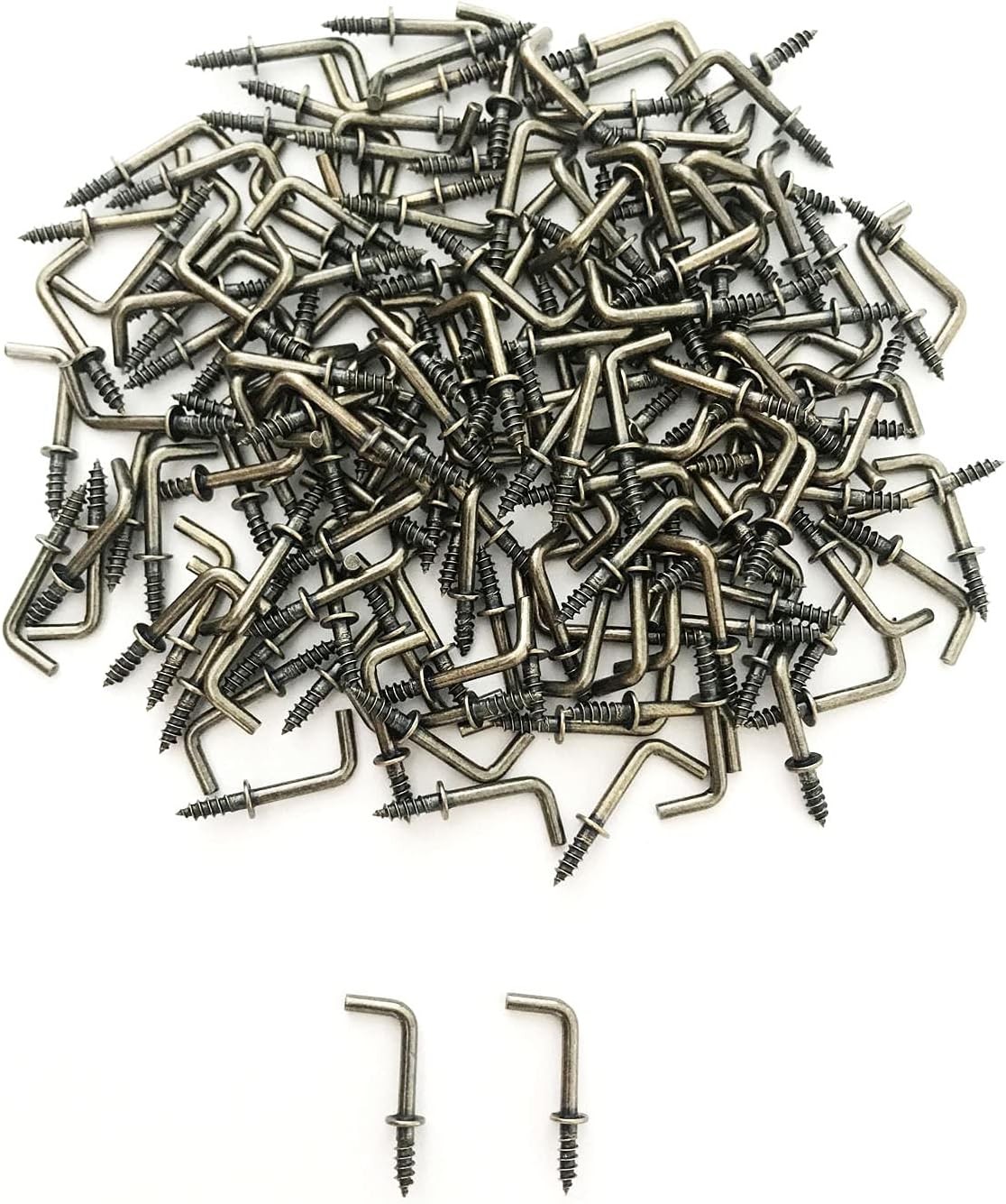 IDEALSV 1/2" Small Antique Brass Screw in Hooks L Shape Hooks Vintage