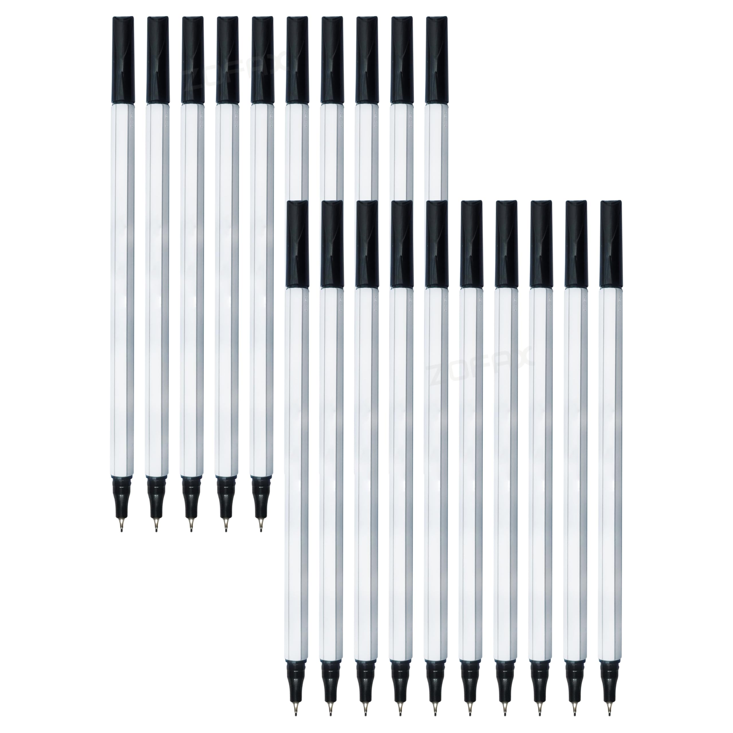 SAINO Fineliner Pens, 0.3mm Fine Point, BLACK, Pack of 20, xFineStic3MM Fineliner for Writing Drawing Sketching Colouring Handwriting Illustrations