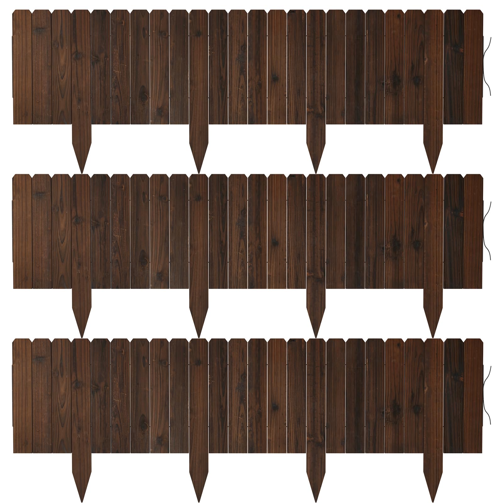Garden Wood Fence, Wooden Landscape Edging, Decorative No-Dig Garden Edging for Landscaping, Courtyards Planting Fence, Flexible Garden Edging,Tree Fence Carbonize (11.8" H x 3)