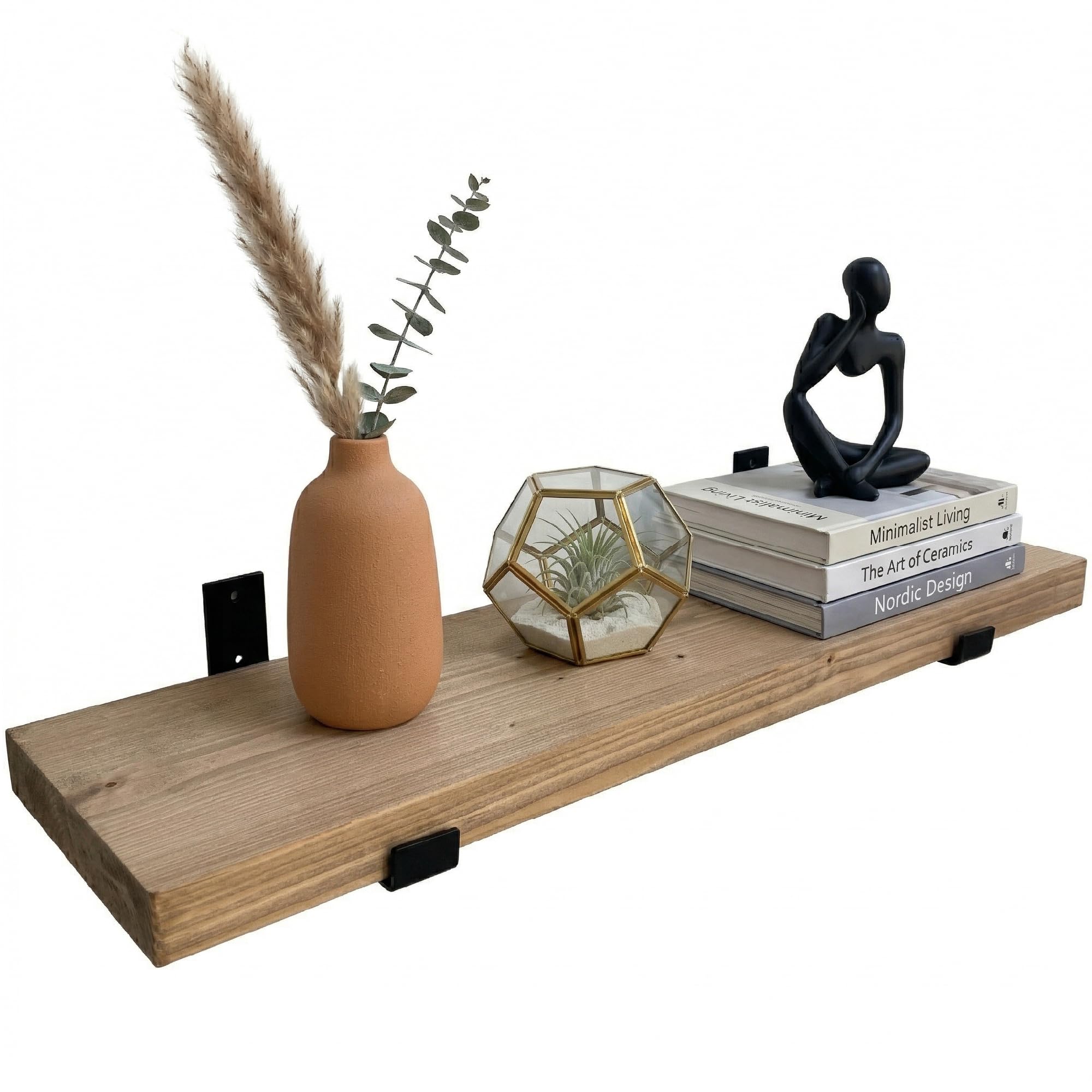 Top Notch Home & Living Handcrafted Rustic Wooden Wall Shelf, Incl 2 Up Brackets, Wood Shelves Made in the UK from Solid Timber, Heavy Duty for Kitchen, Bathroom & Living Room