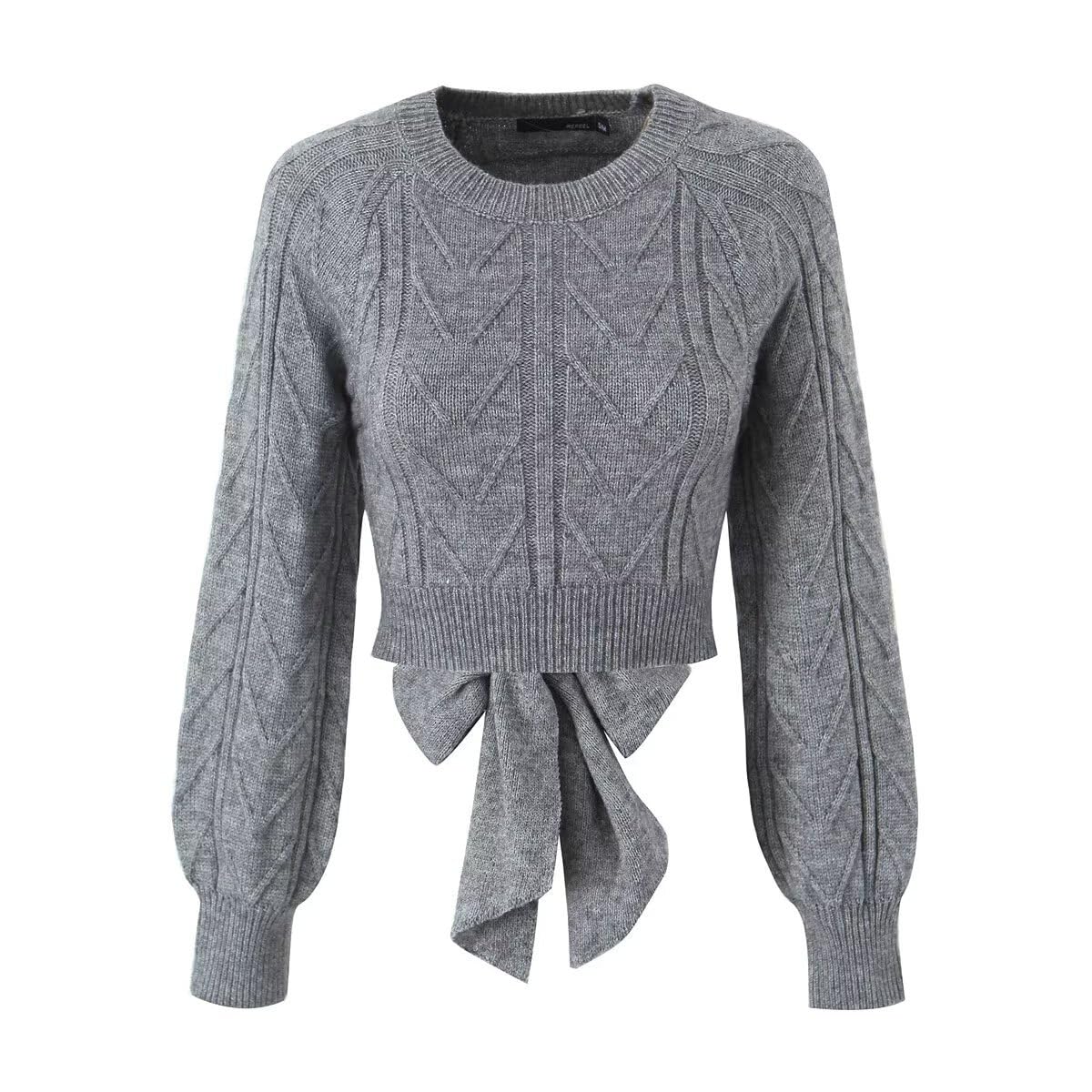 Women’s Backless Knitted Sweater with Bow | Round Neck Long Sleeve Slim Fit Pullover-image-36