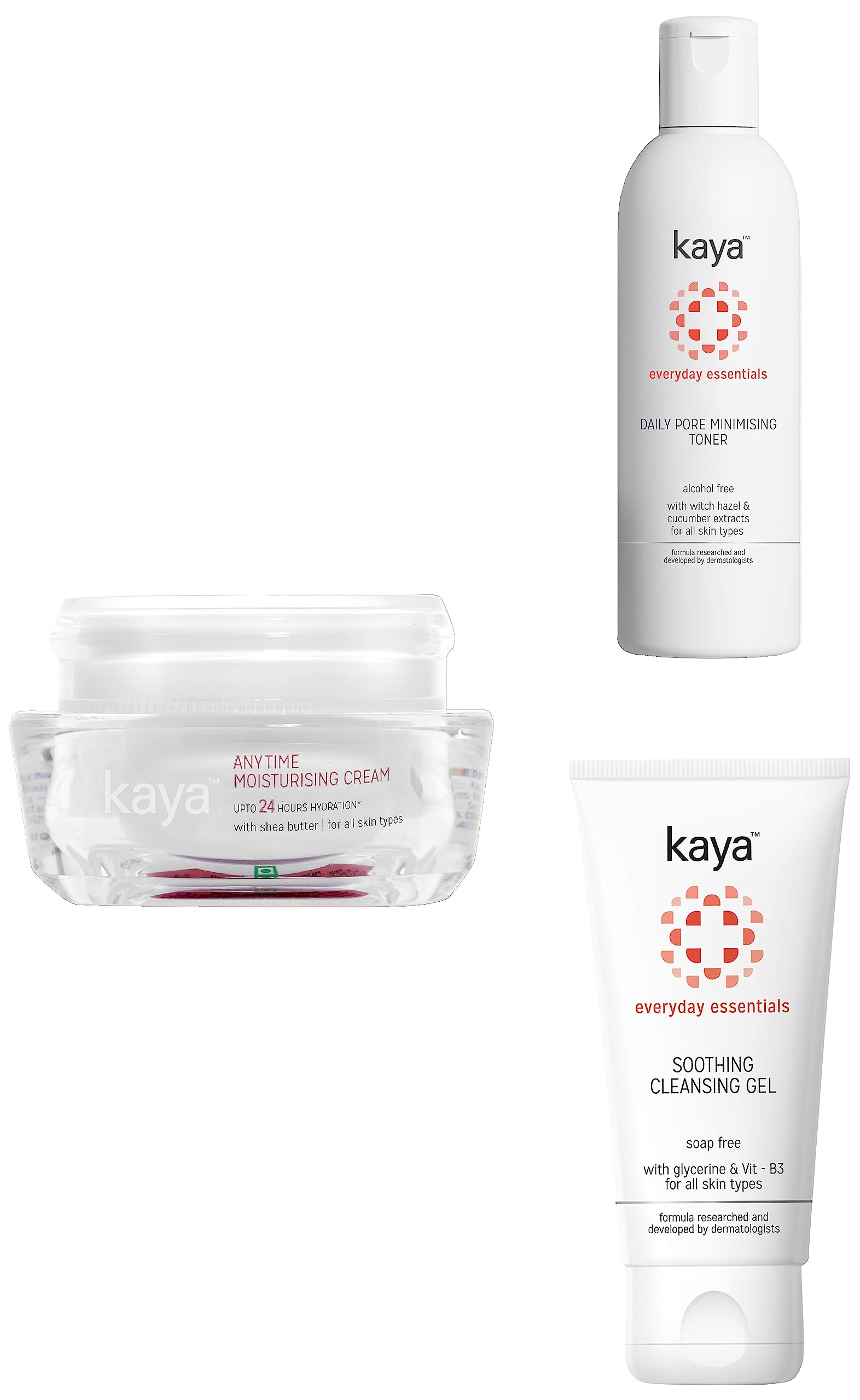 Kaya Clinic Daily Essentials Kit (Cleansing Gel, Anytime Moisturising Cream, Daily Pore Minimiser Toner)