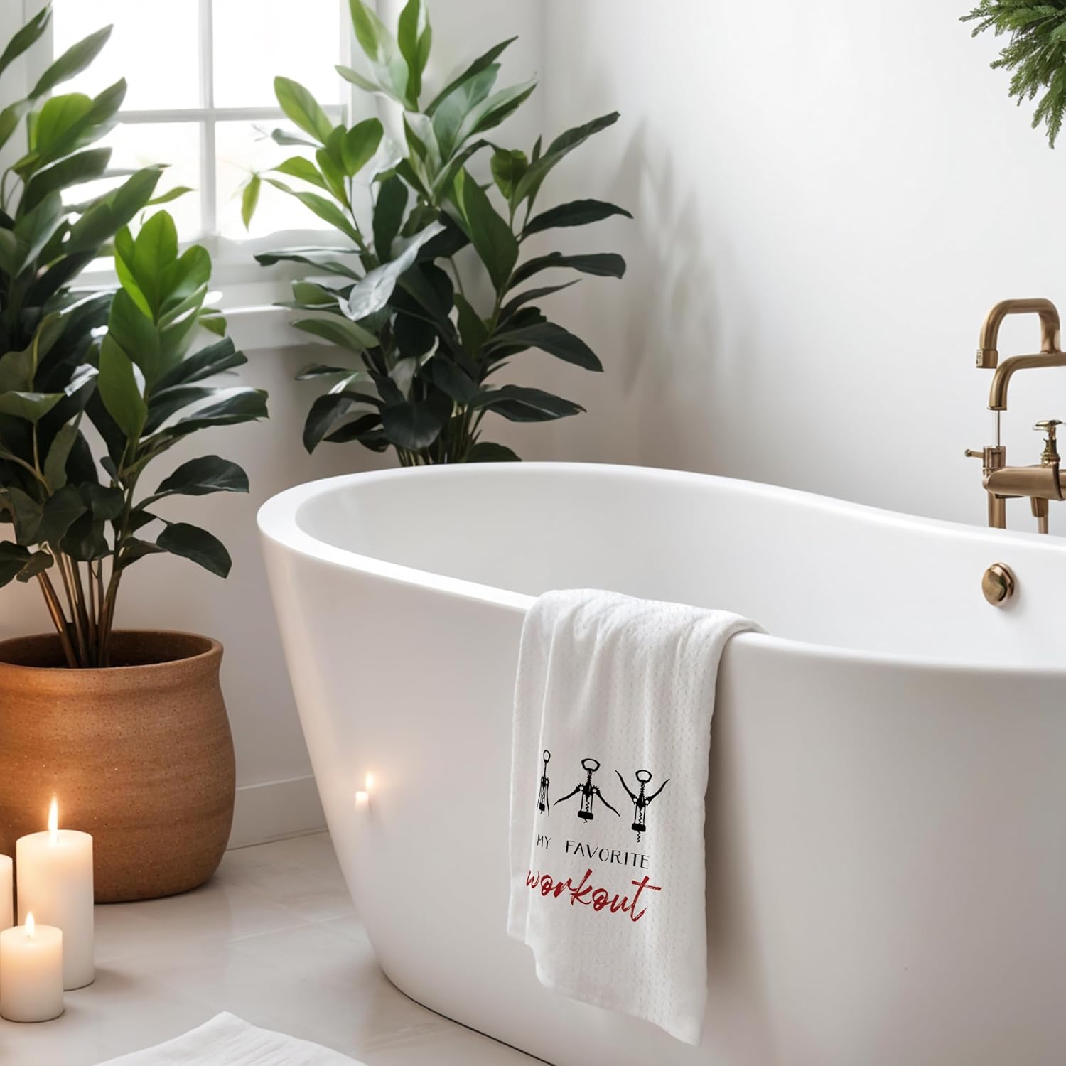 Funny Wine Kitchen Towels, Funny Hand Dish Tea Towels for Home Kitchen Bar Cart Decor, Bar Towel Gifts for Bartenders, My Favorite Workout, 16x24 Inch - Image 4