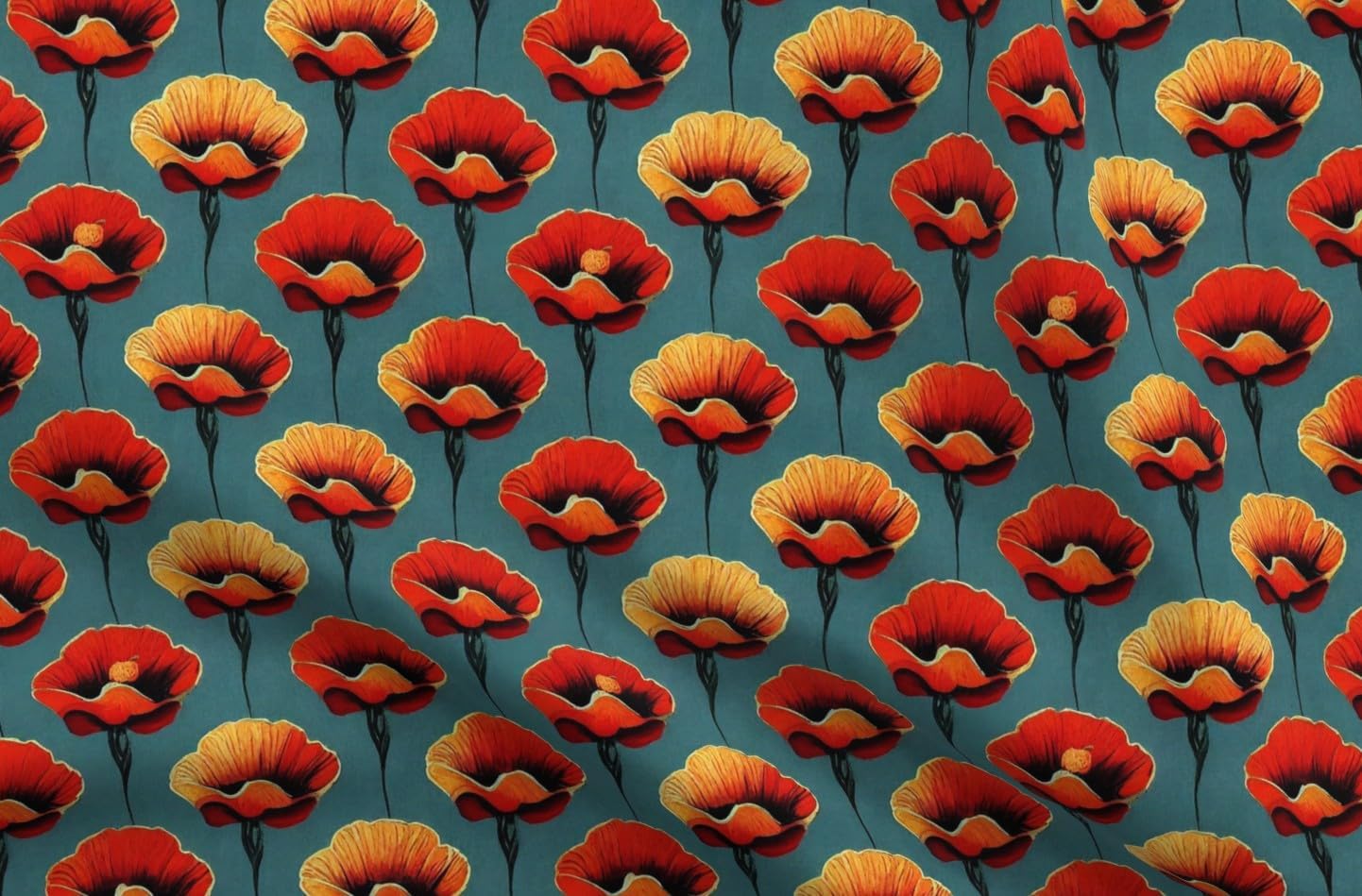 Spoonflower Fabric - Art Nouveau Floral Botanical Art Deco Poppy Flowers Garden Printed on Petal Signature Cotton Fabric Fat Quarter - Sewing Quilting Apparel Crafts Decor