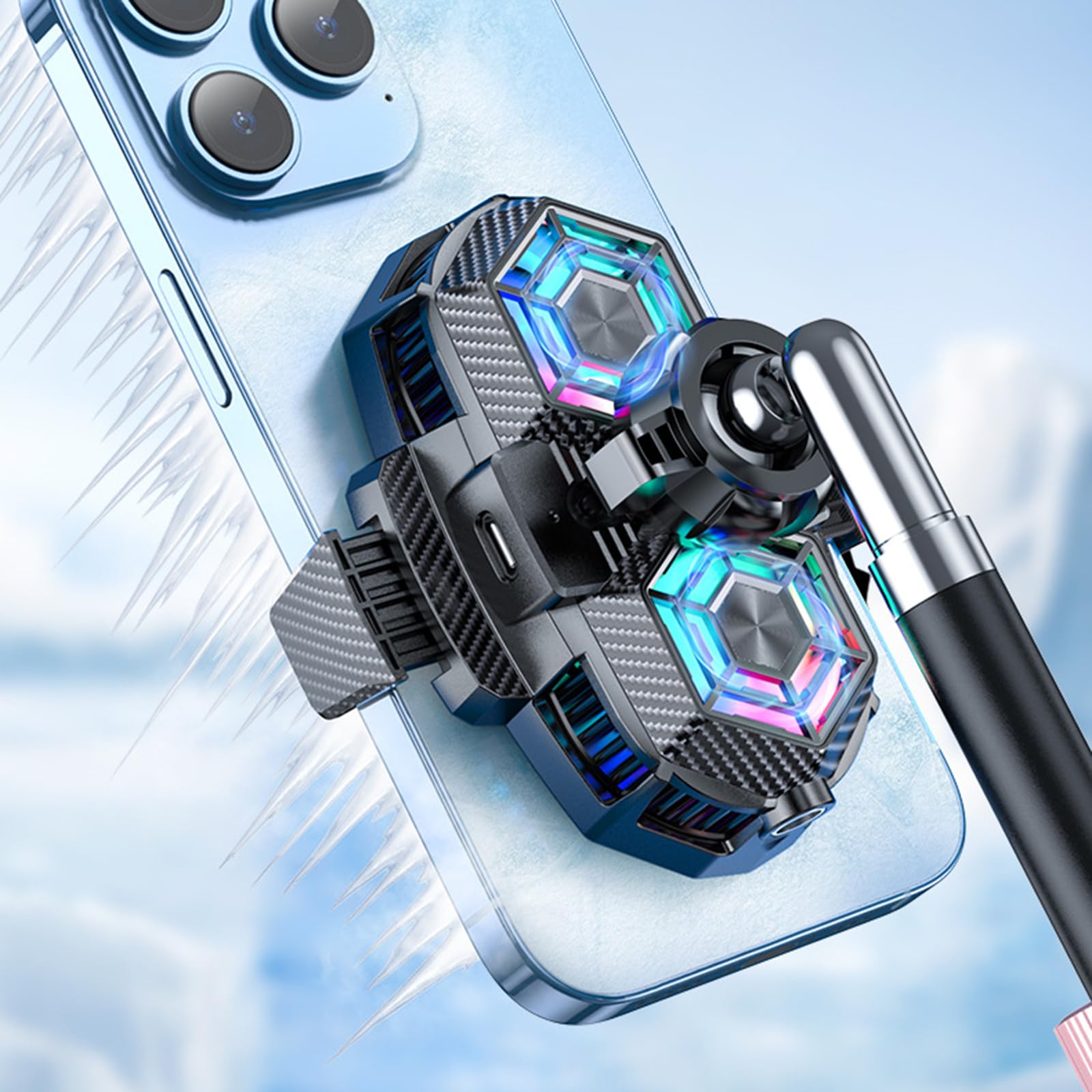 Supporto da tavolo girevole per smartphone da 4,5-7 pollici con morsetto di raffreddamento per smartphone da 4,5 a 7 pollici Supporto regolabile in altezza