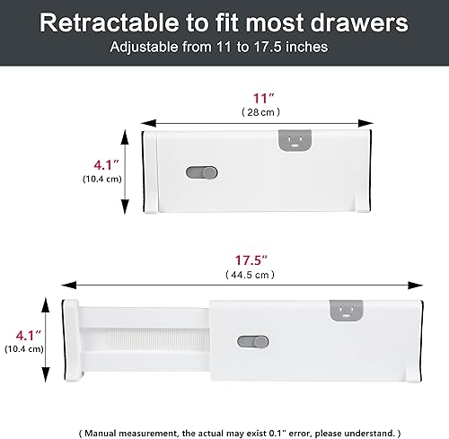 Miniatura 2 de Paquete de 4 separadores de cajones, organizadores de cajones de plástico ajustables y expandibles, con resorte, funciona en organizador de