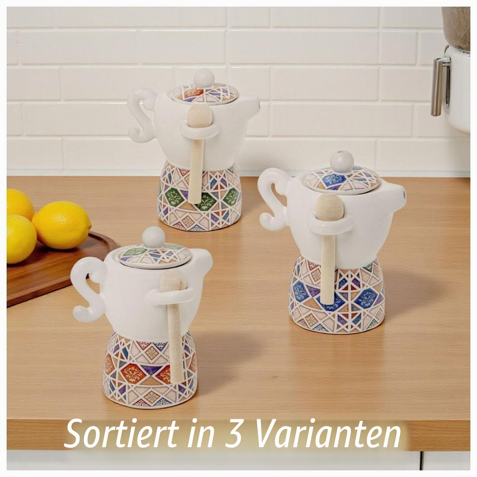Doni Bomboniere Hochzeit, 6 Stück Zuckerdose aus italienischer Keramik, sortiert in 3 verschiedenen Varianten, mit buntem Majolika-Dekor, nützlich, wirtschaftlich, Kommunion, Firmung, Bräutigam