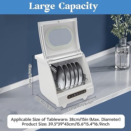 Miniatura 8 de Lavavajillas portátil, lavavajillas compactos con 5 programas de lavado, mini lavavajillas de encimera con manguera para limpiar platos, cuchillos,