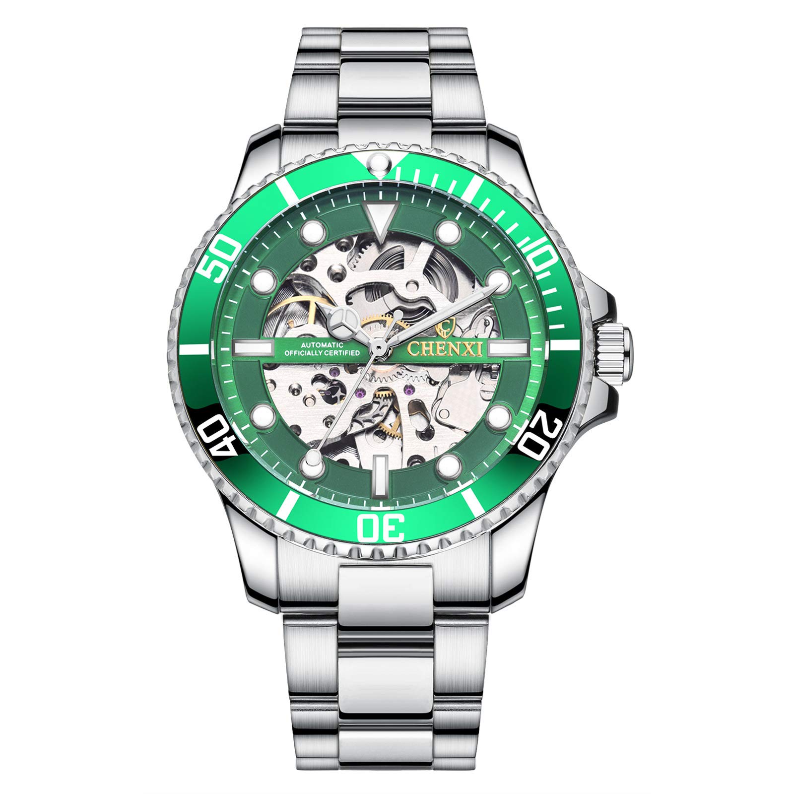 MASTOP Orologio da polso analogico da uomo, di lusso, meccanico, a carica automatica, in acciaio inox, classico, da lavoro, impermeabile