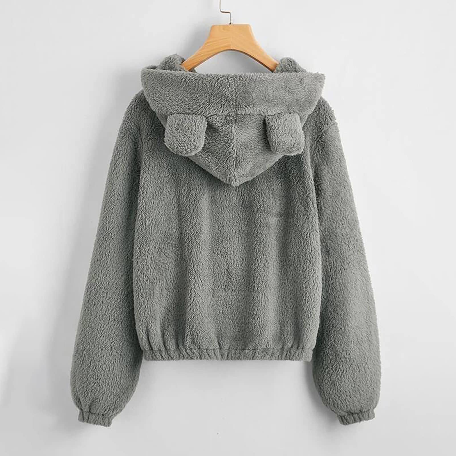 Felpa da Donna con Cappuccio a Forma di Orsetto con Cerniera in Pile con Cappuccio per Ragazze e Ragazze Kawaii a Maniche Lunghe
