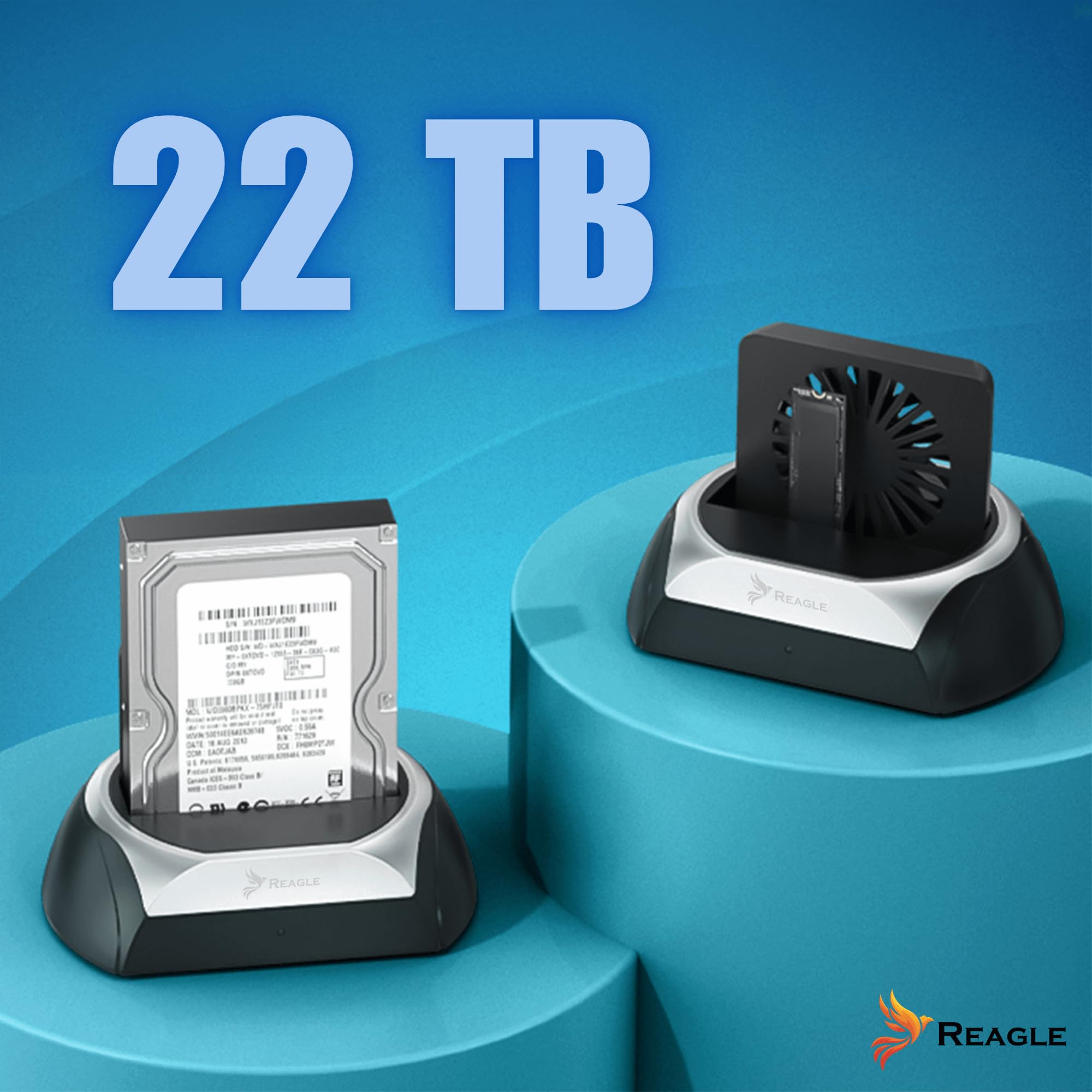 Reagle Docking Station Compatibil cu HDD şi SSD SATA 2,5" Wiosa 3,5" NVMe M.2 2230 2242 2260 2280 adapter obudowy USB 22 TB kompatybilny z Windows MacOS Linux