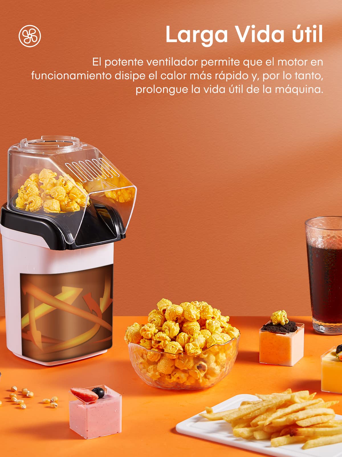 HOUSNAT Palomitero, 1200W Máquina Eléctrica de Palomitas con Aire Caliente, Palomitas de Maíz listas en 2 Minutos, para Fiesta, Noche de Película, Partido de Fútbol, Blanco