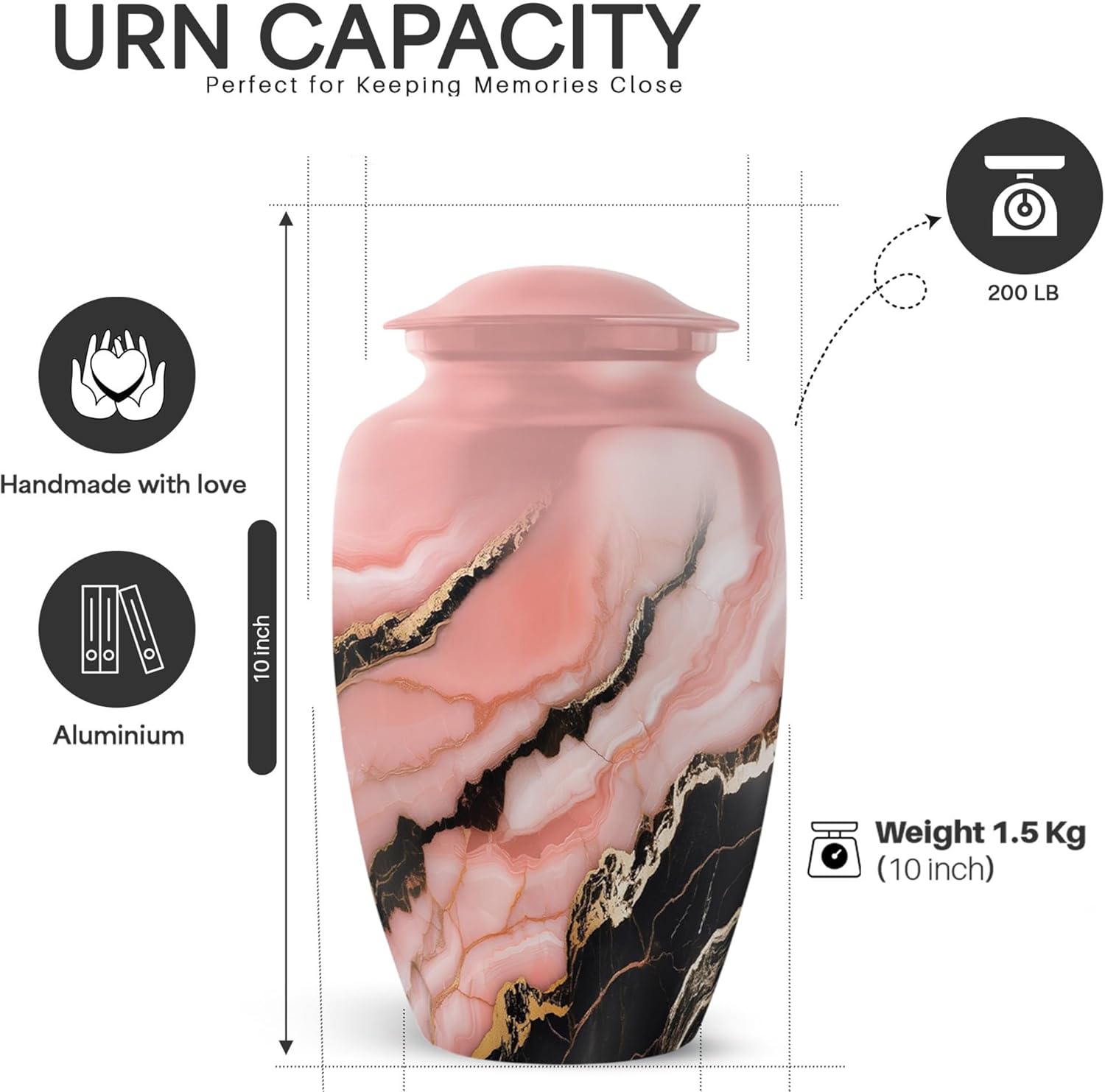 Yatskia Pink Urn for Ashes for Women, Urns for Human Ashes Adult Female, (Large, 10 Inch)