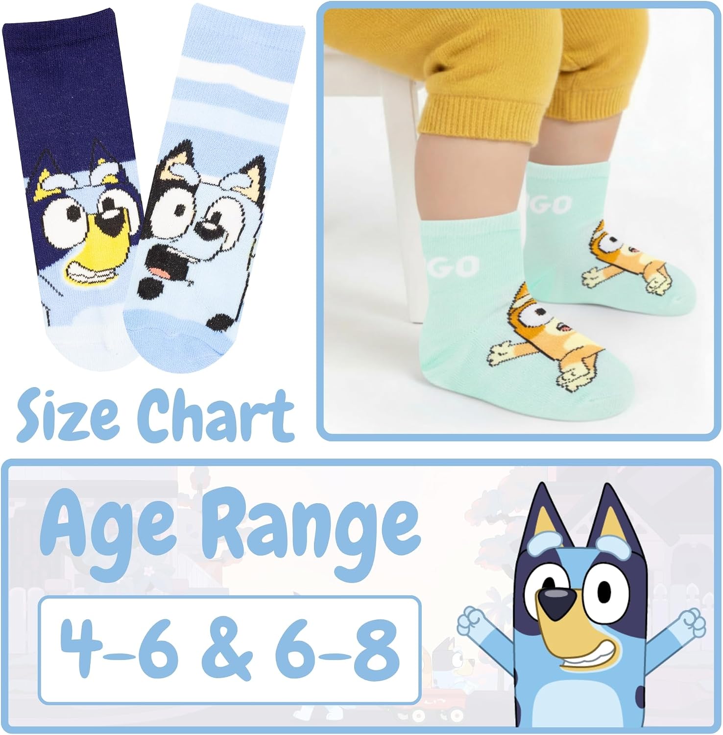 Bluey Socks 5-Pack Gift Box with Plush Pencil Case, Soft Stretch Cotton Socks for Boys & Girls Ages 4-8